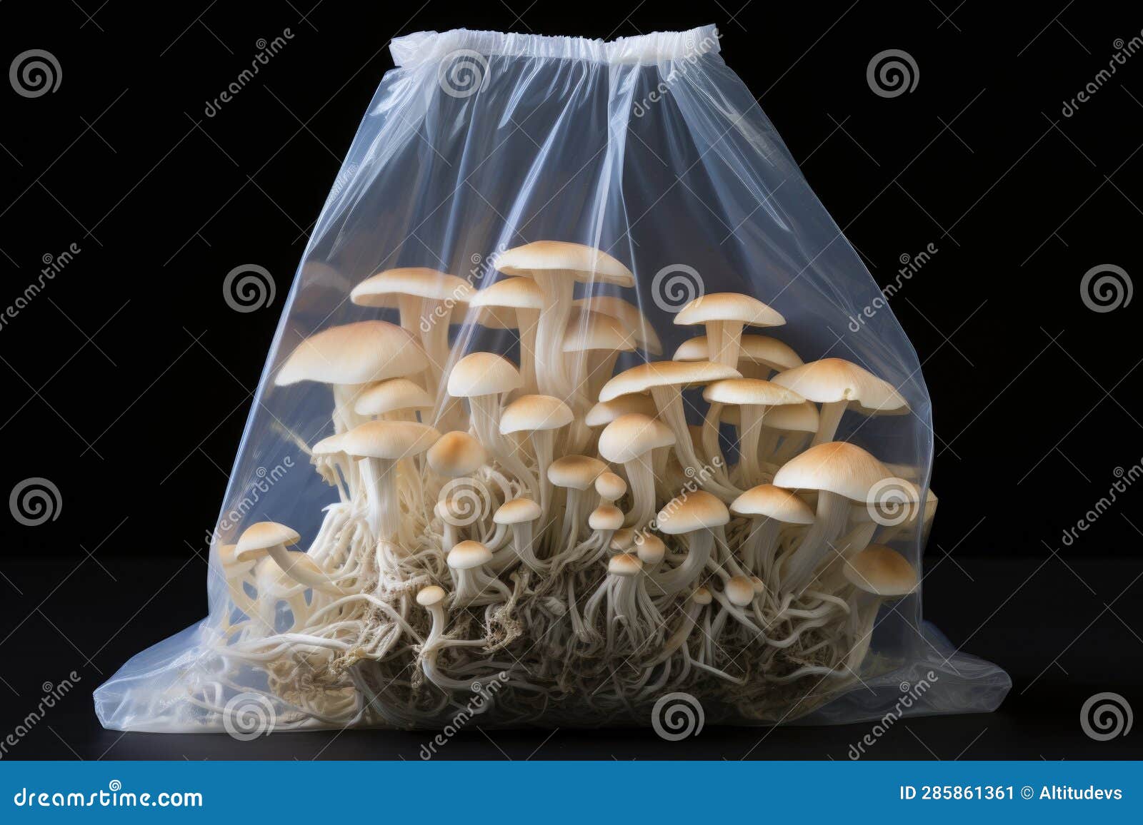 Fresh Oyster Mushrooms Growing in a Plastic Bag Stock Image Image of