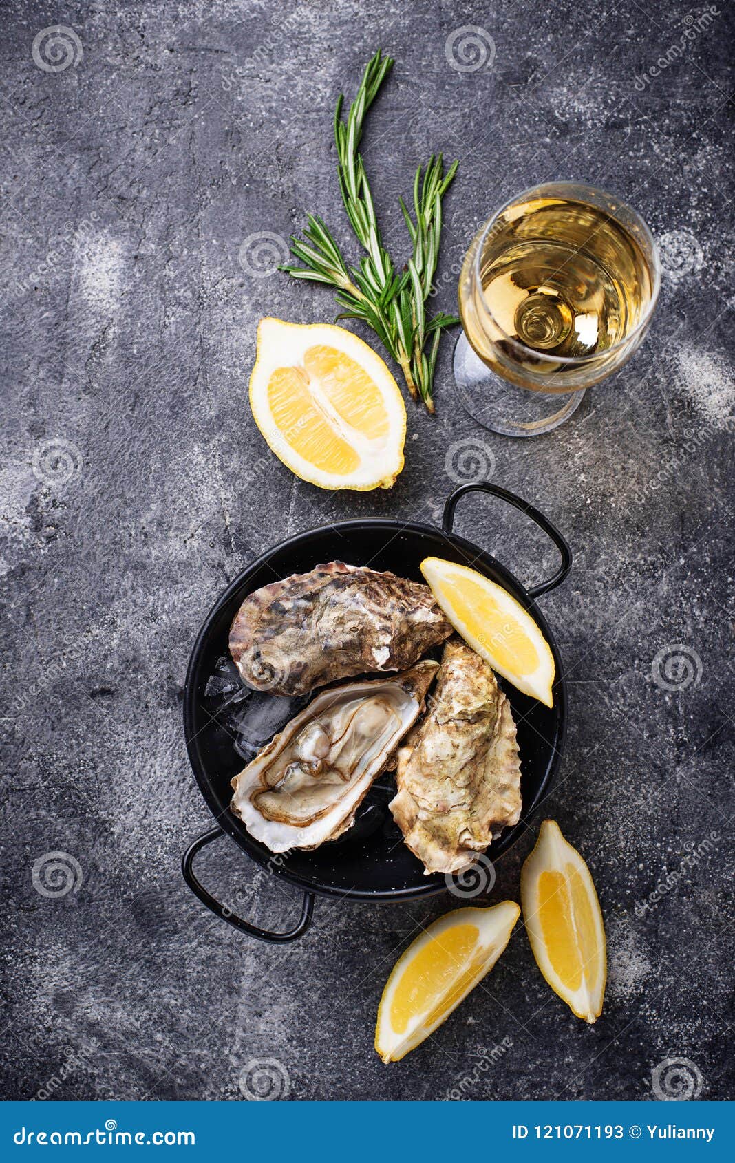 Fresh Oysters with Lemon and White Wine Stock Image Image of