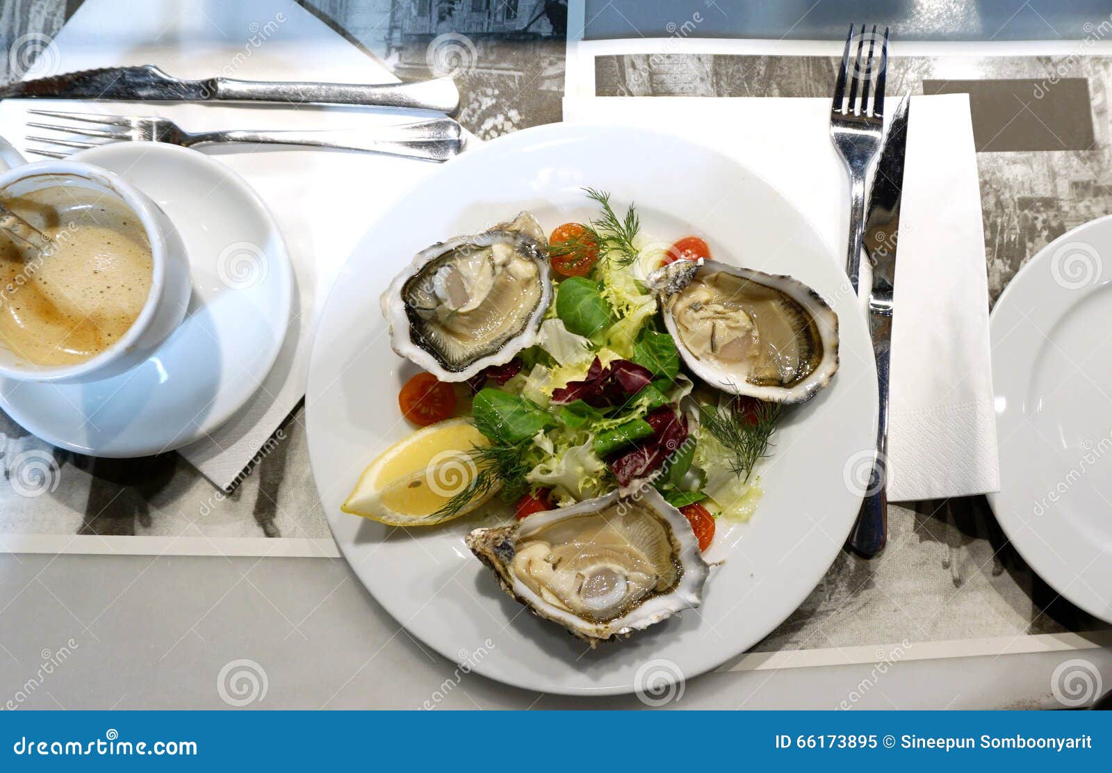 Fresh Oysters Serving with Salad Stock Image Image of serving, meal