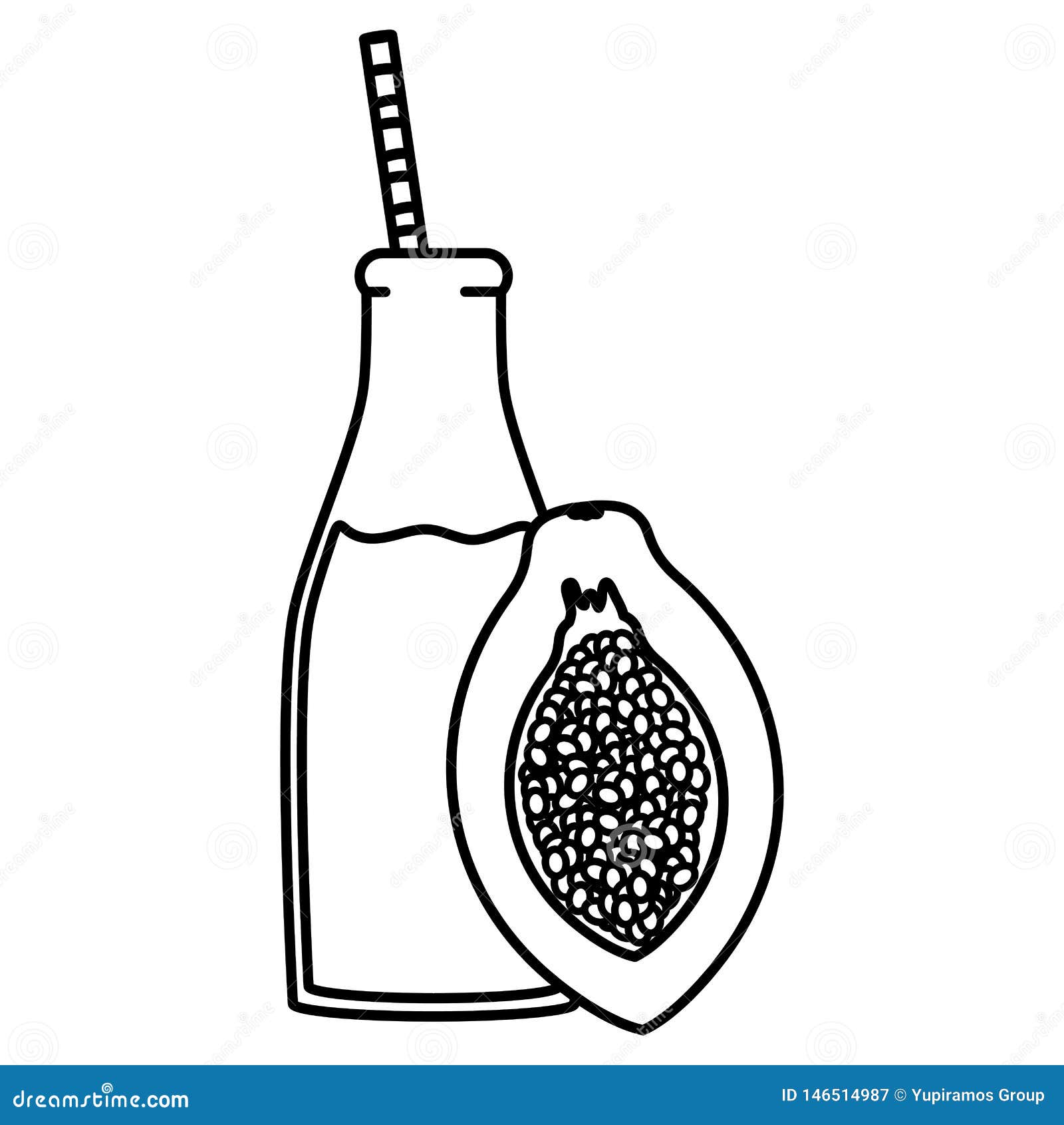 Fresh Papaya Juice Fruit in Botttle with Straw Stock Vector Illustration of healthy, ripe