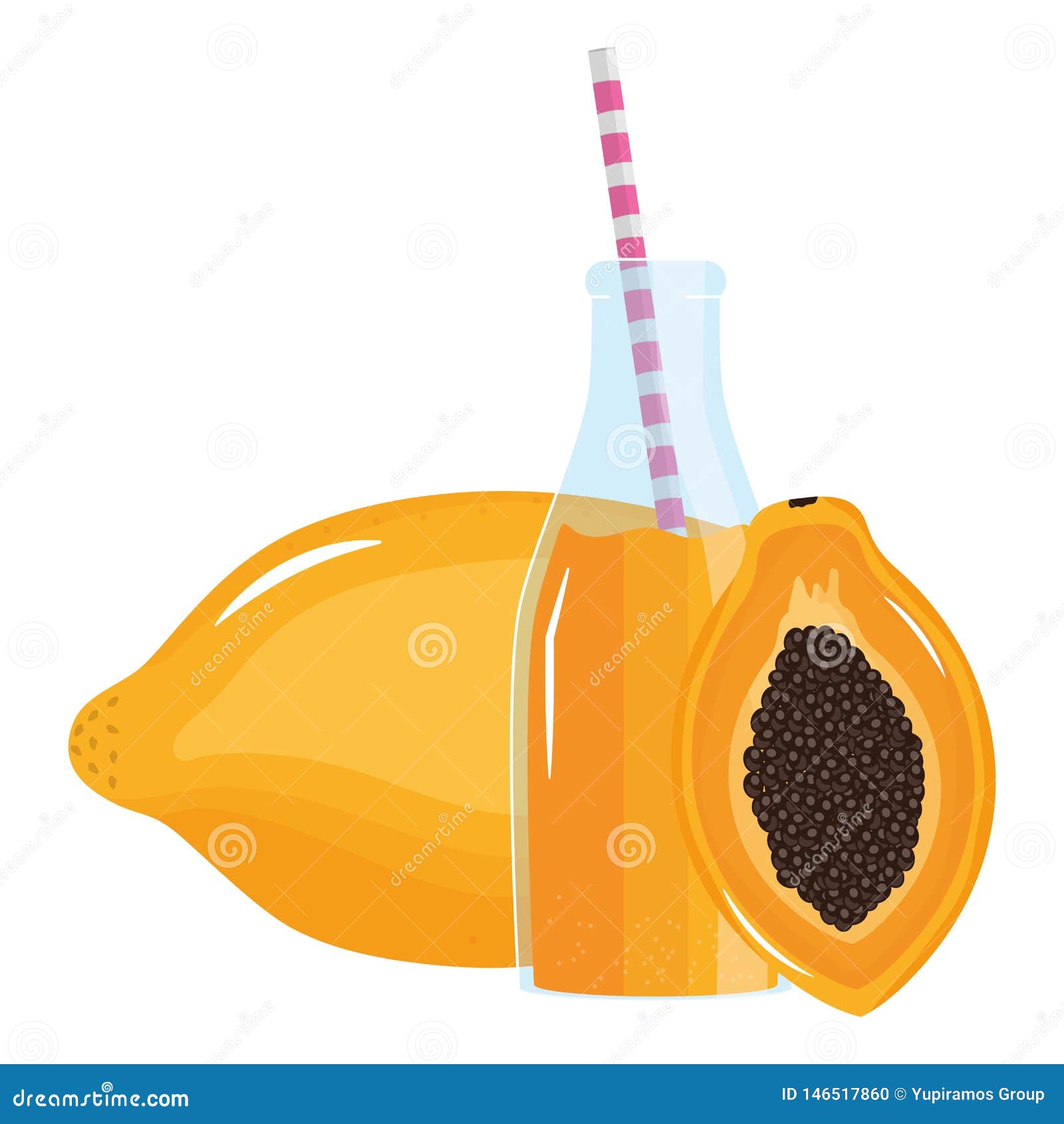 Fresh Papaya Juice Fruit in Botttle with Straw Stock Vector Illustration of dessert, freshness