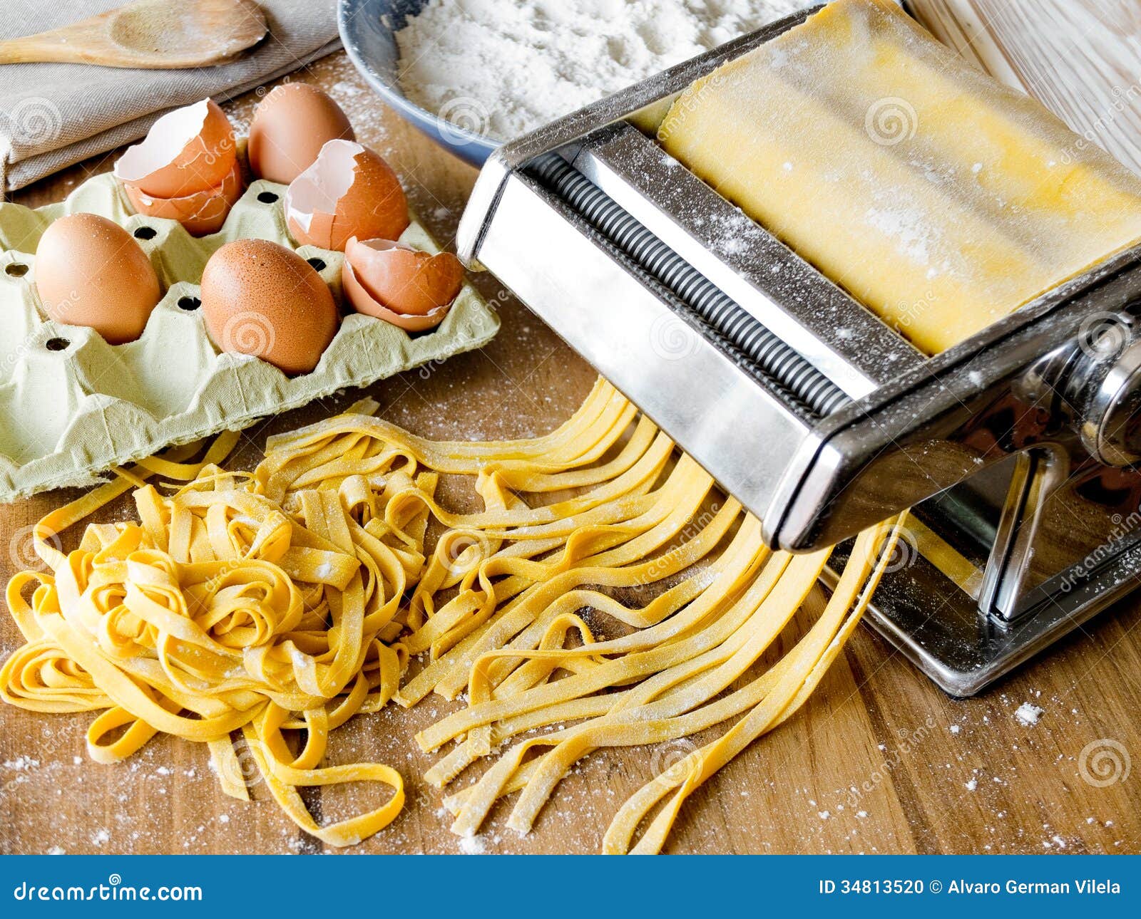 Fresh Pasta Fettuccini Homemade. Stock Photo - Image of roller, italian