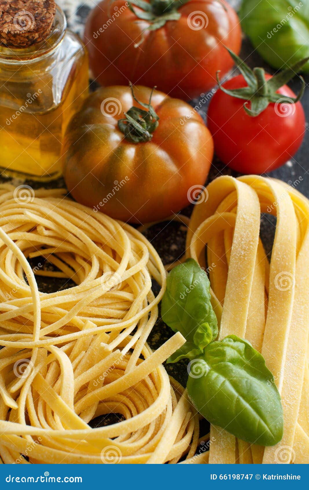Fresh Pasta and Ingredients on a Dark Board Stock Image Image of