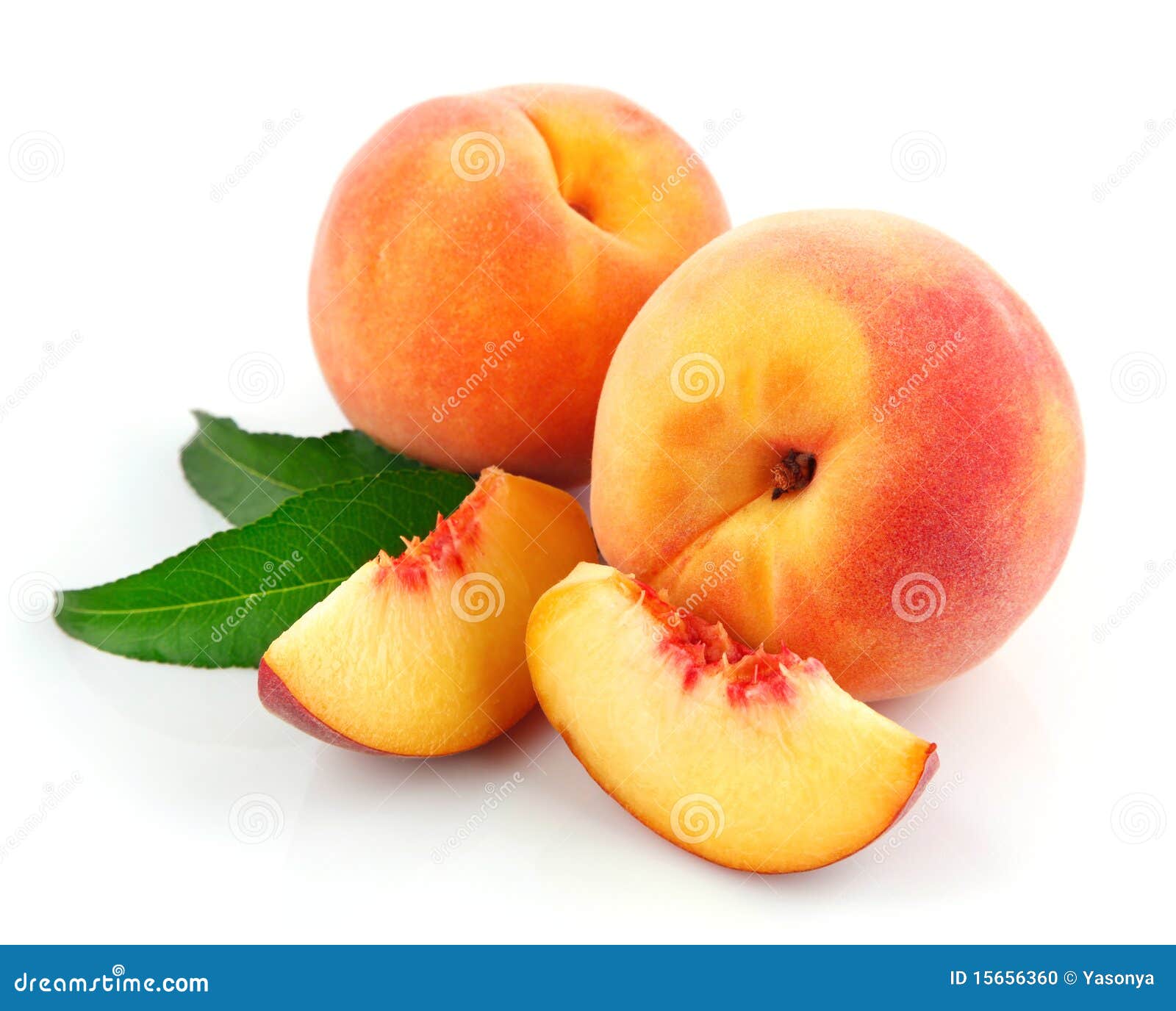 Fresh Peach Fruits with Green Leaves Stock Photo Image of juicy