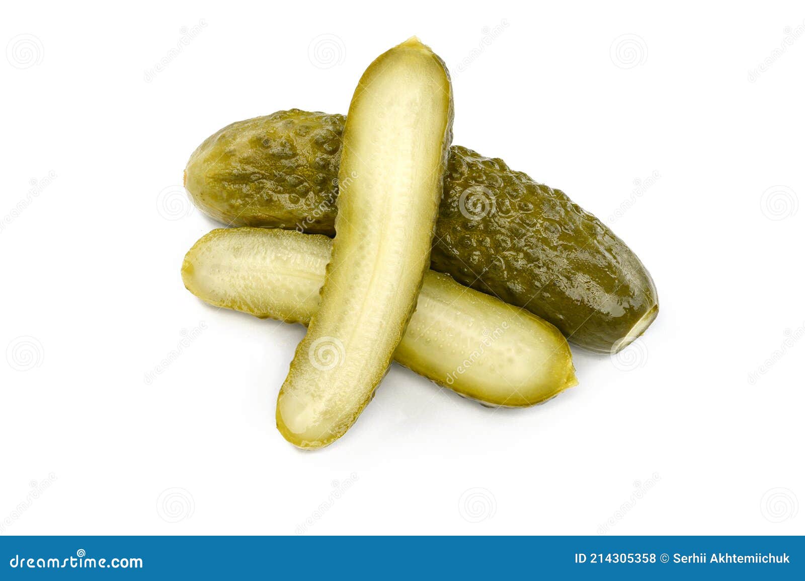 Fresh Pickled or Fermented Cucumbers Isolated on White Background. Home