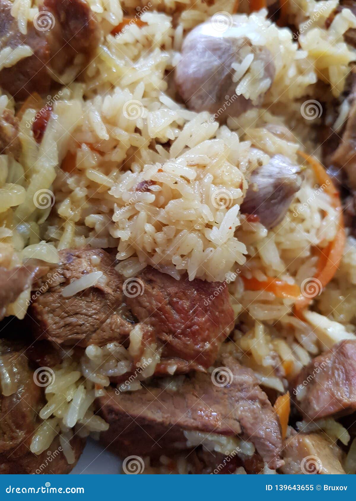 Fresh pilaf with meat stock image. Image of pilaf, carrots 139643655