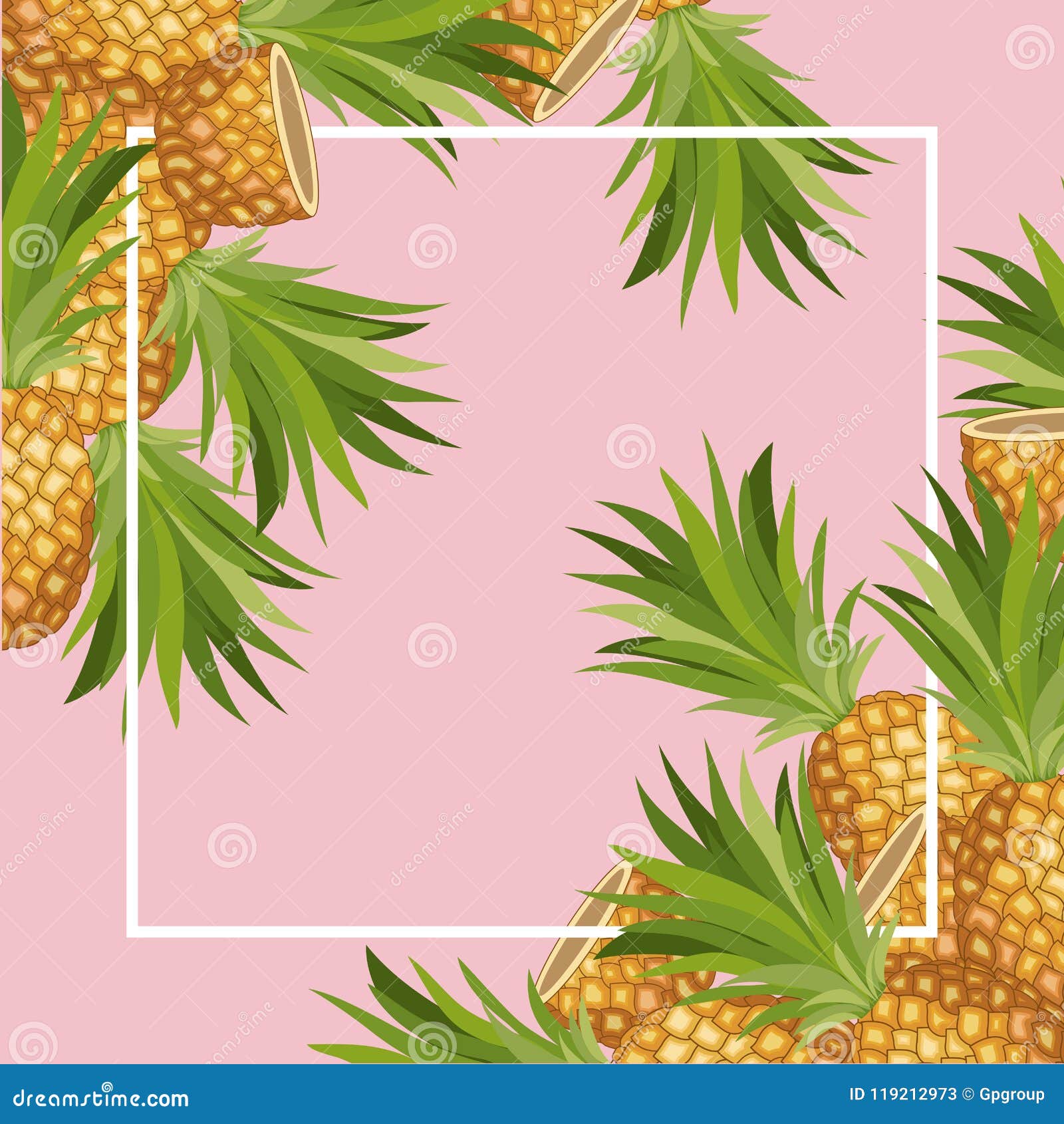 Fresh Pineapple Fruit Tropical Frame Stock Vector - Illustration of
