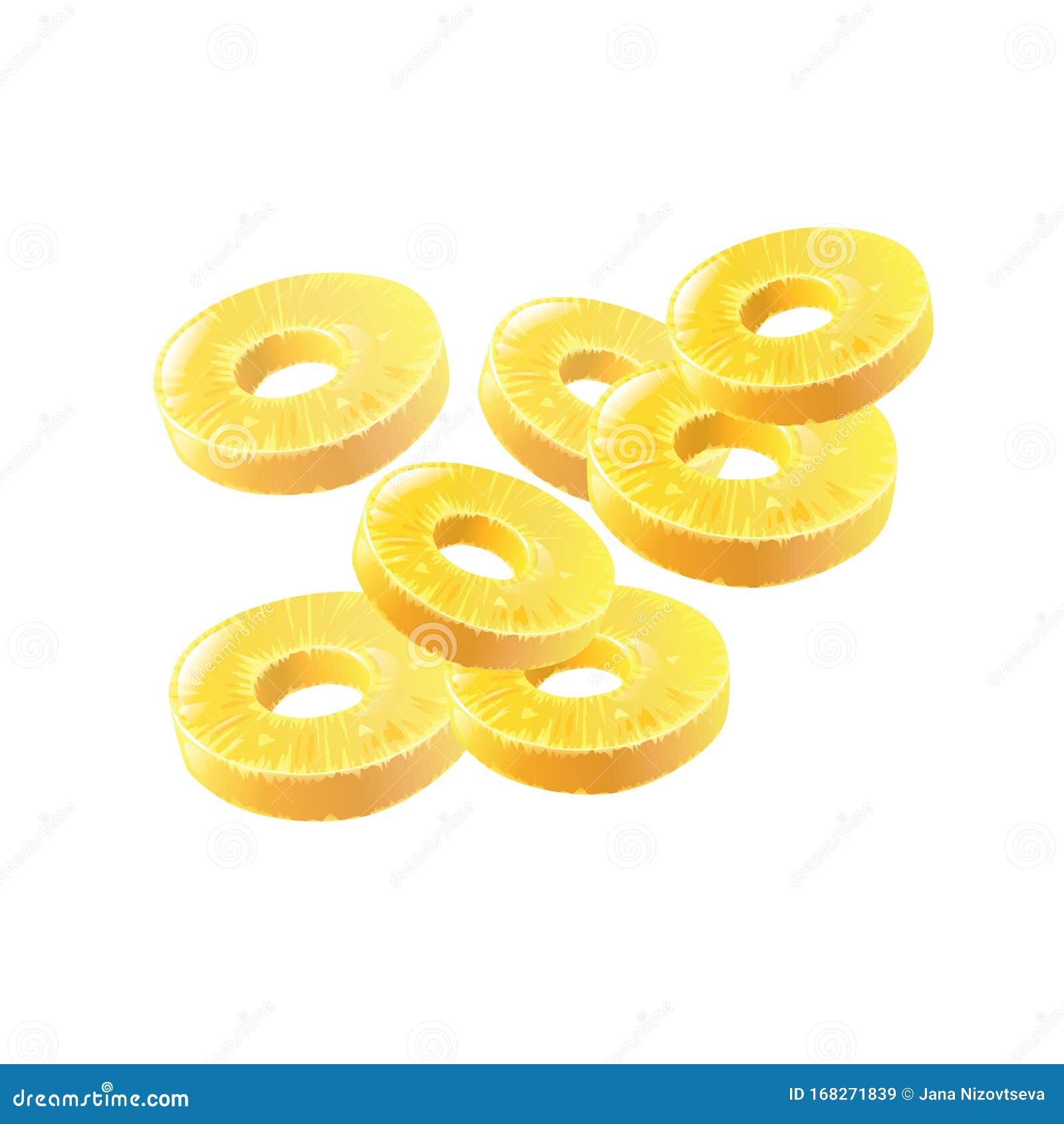 Fresh Pineapple Rings on White Background Stock Illustration