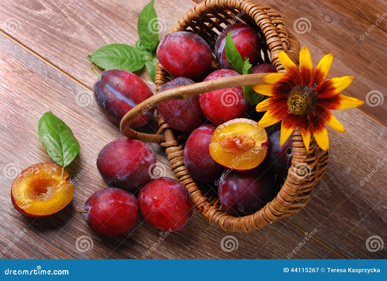 Fresh Plums Falling Out of a Basket Stock Image - Image of seasonal