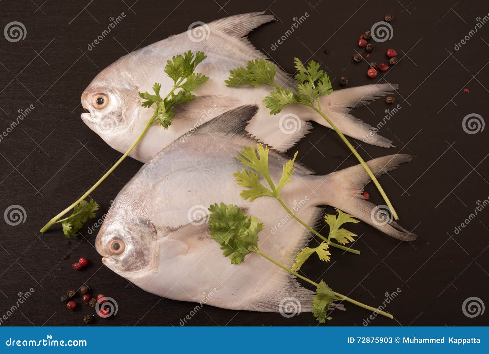 White Pomfret For Sale At Waterfront Fish Market,Deira Dubai,UAE Stock