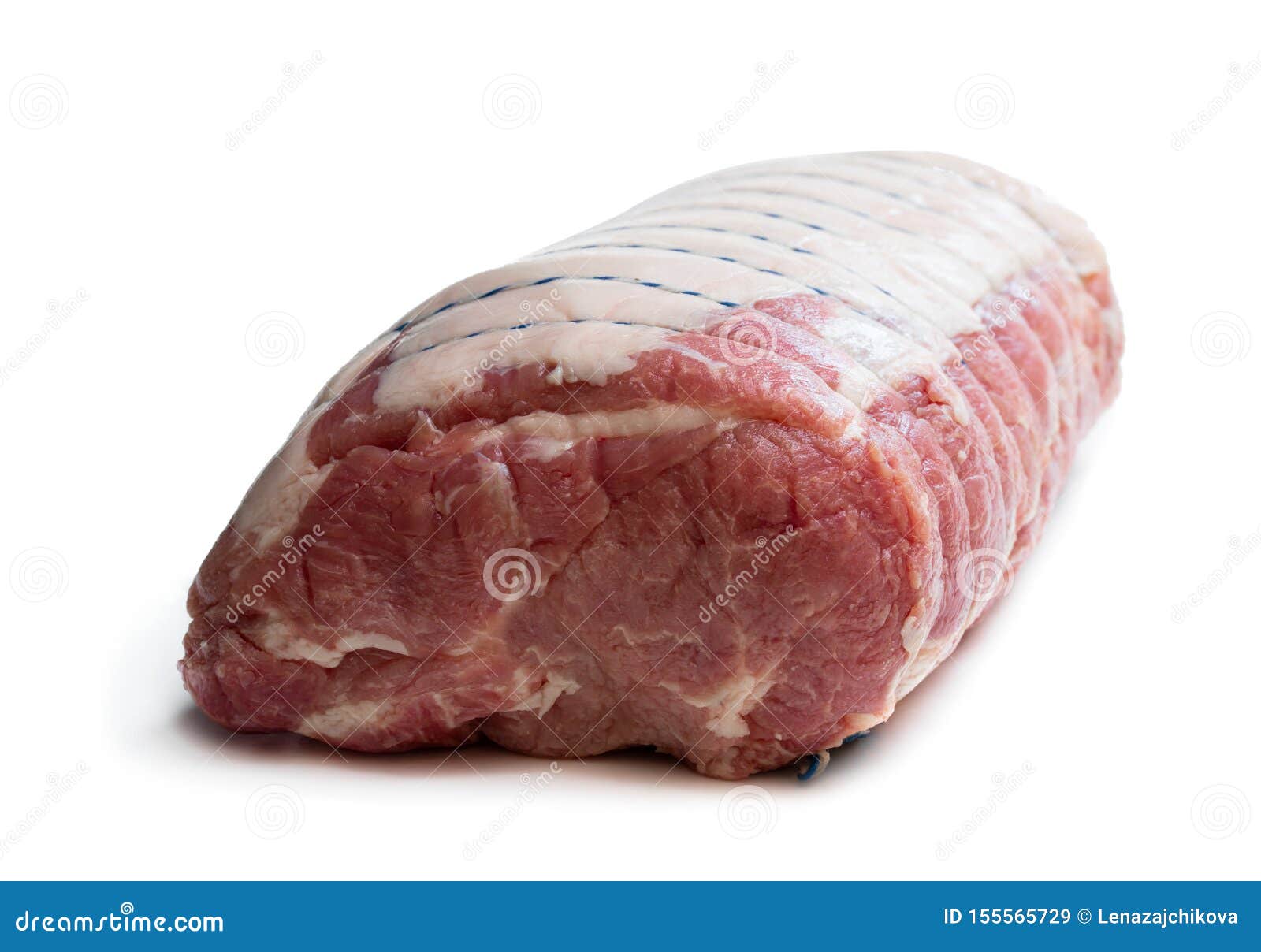Fresh Pork Shoulder Joint with Cooking Cord Isolated on White. Ready