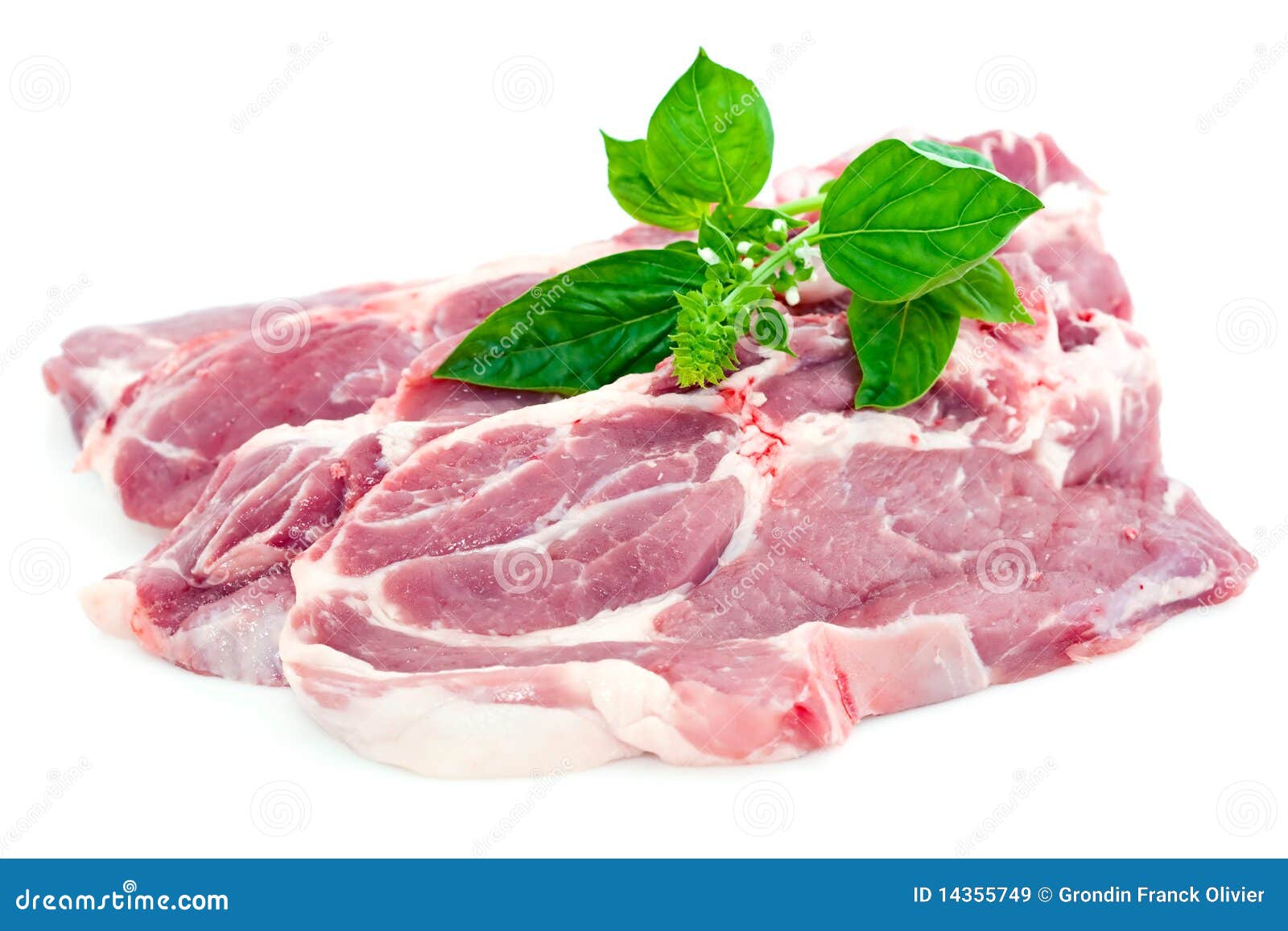 Fresh Pork Steaks and Basil Stock Image Image of ingredients, marbled