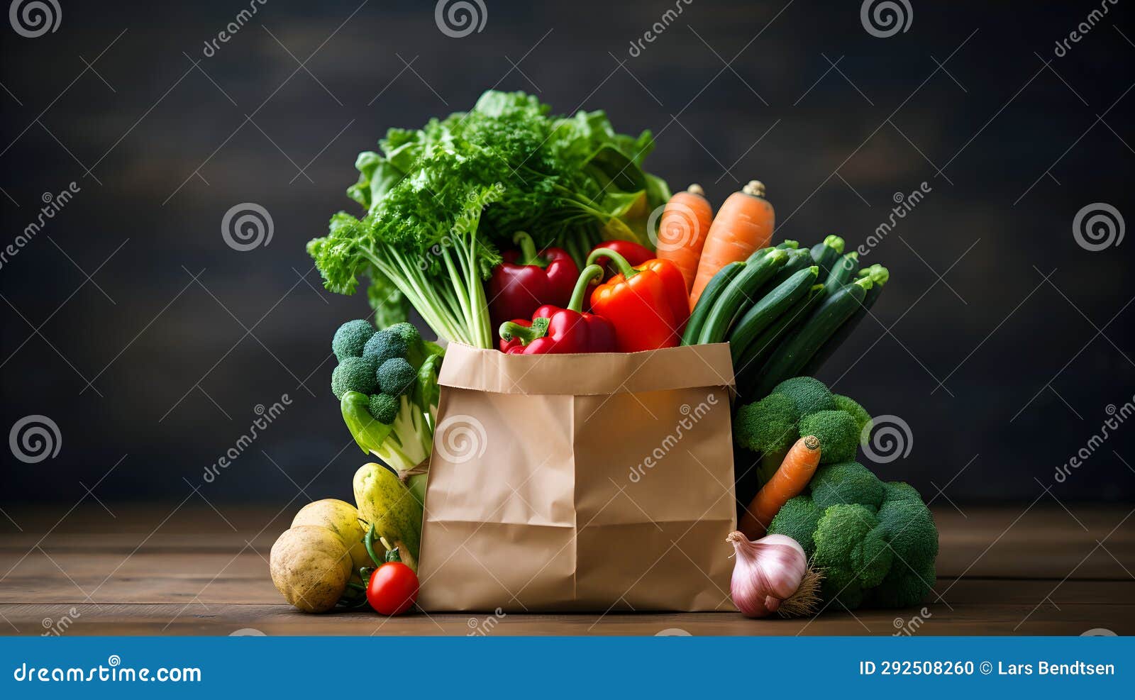 fresh produce in brown paper bag and vegetables - ai generated