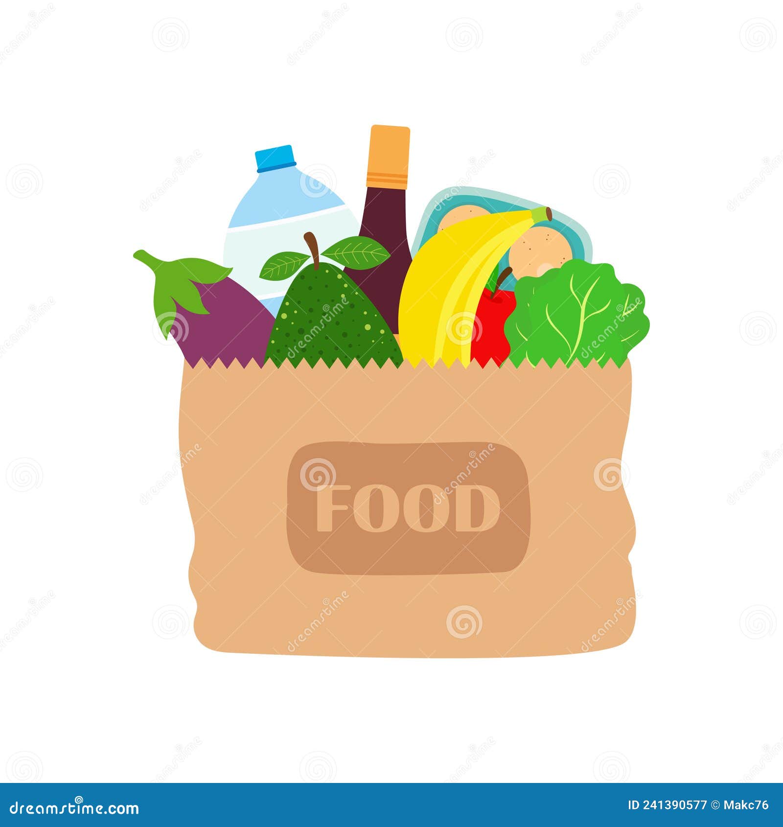 Fresh Products in Paper Bag in Flat Style Stock Vector - Illustration ...
