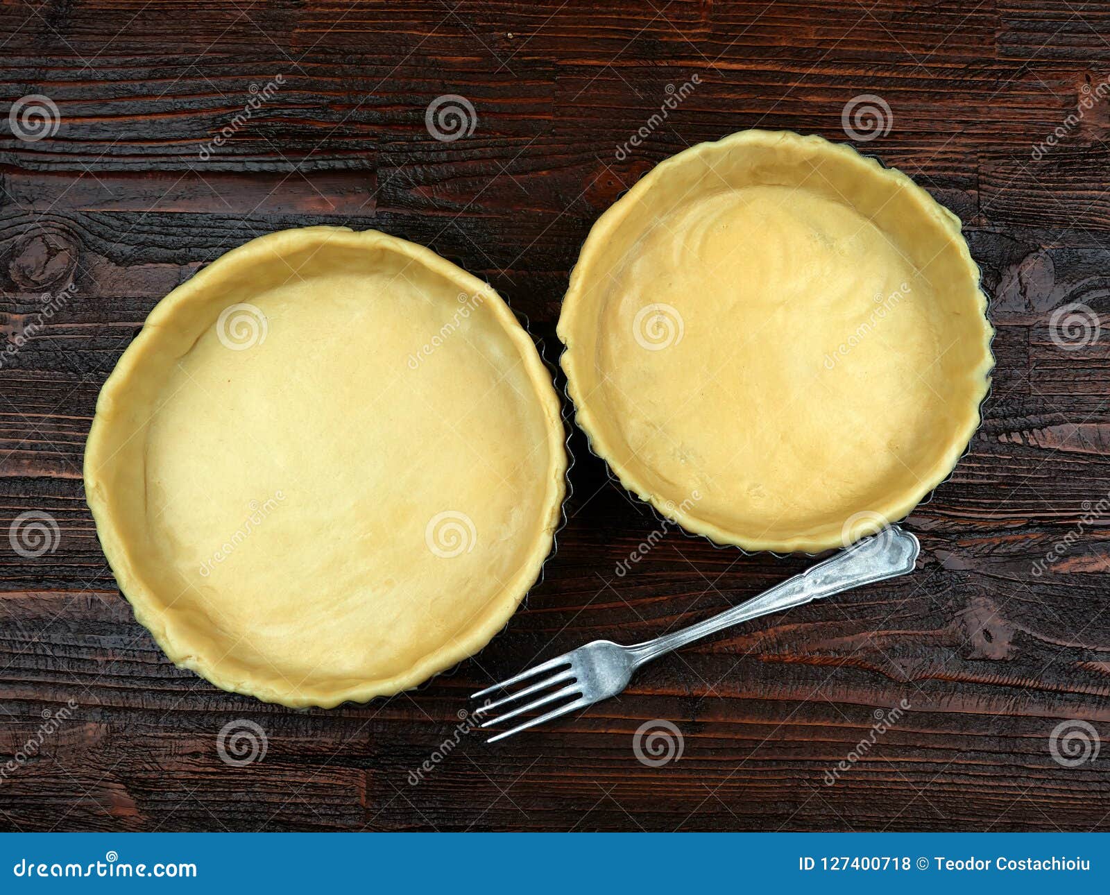 Fresh Quiche Dough in the Baking Trays Stock Photo Image of fork