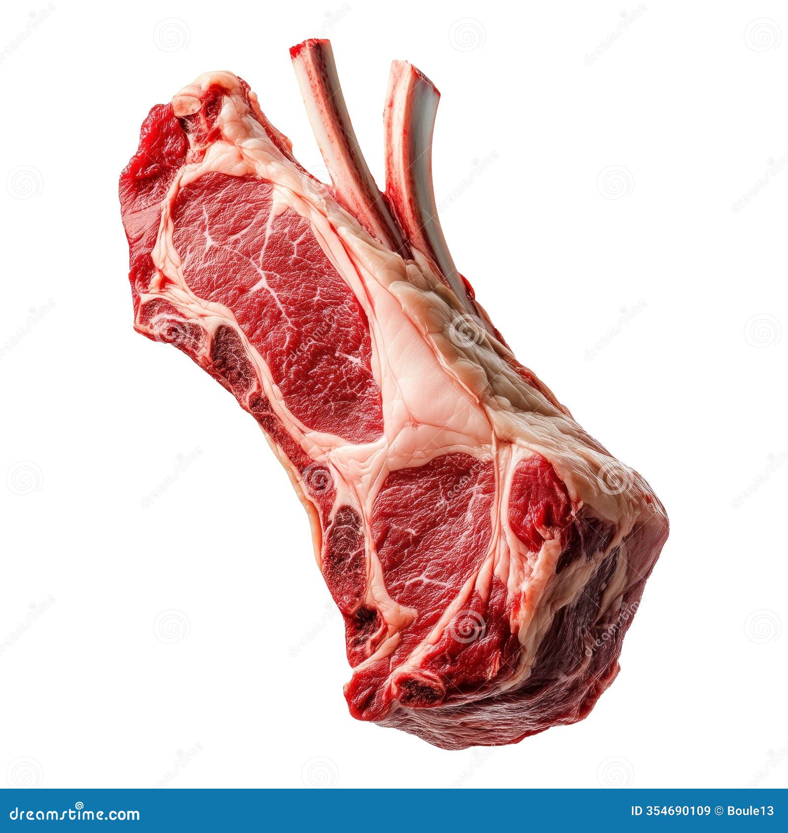 fresh rack of lamb,  on white background, showcasing culinary concept
