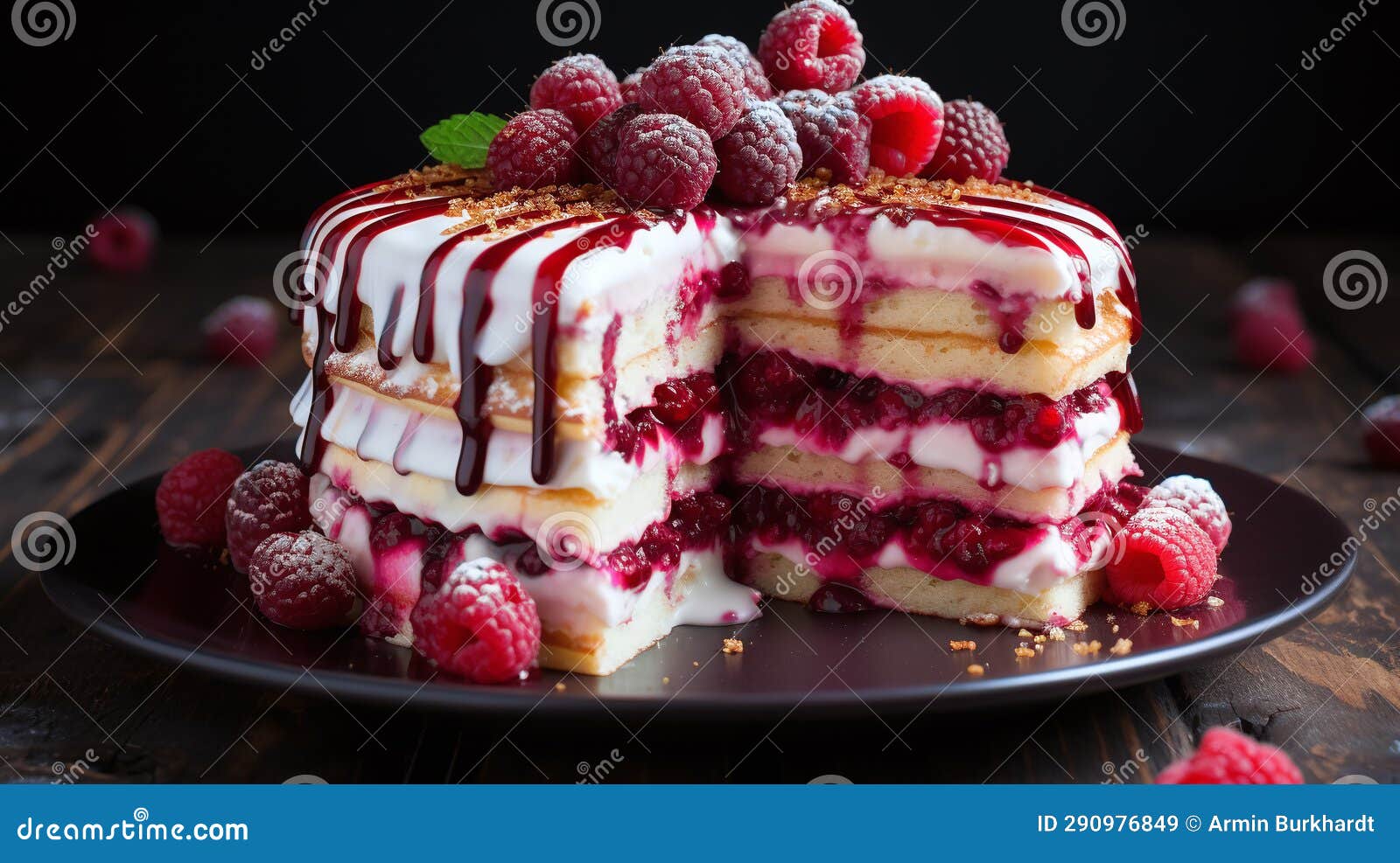 fresh raspberry cake with buscuit dough