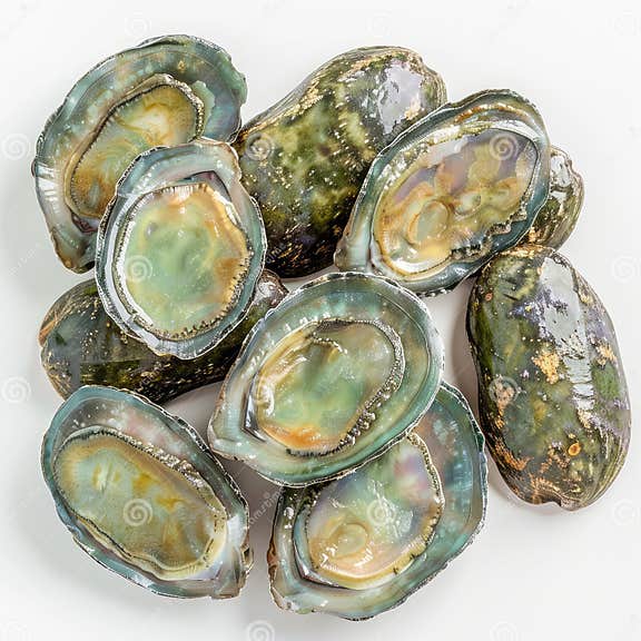 Fresh Raw Abalone Pile Isolated, Abalone Seafood, Delicacy Shellfish on