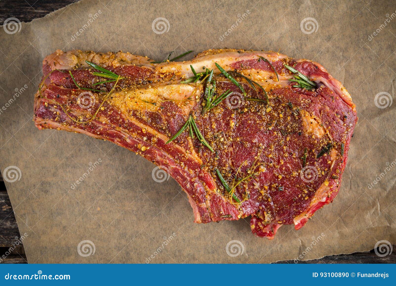 Fresh Raw Beef Bone Rib Marinade with Herbs Stock Photo Image of