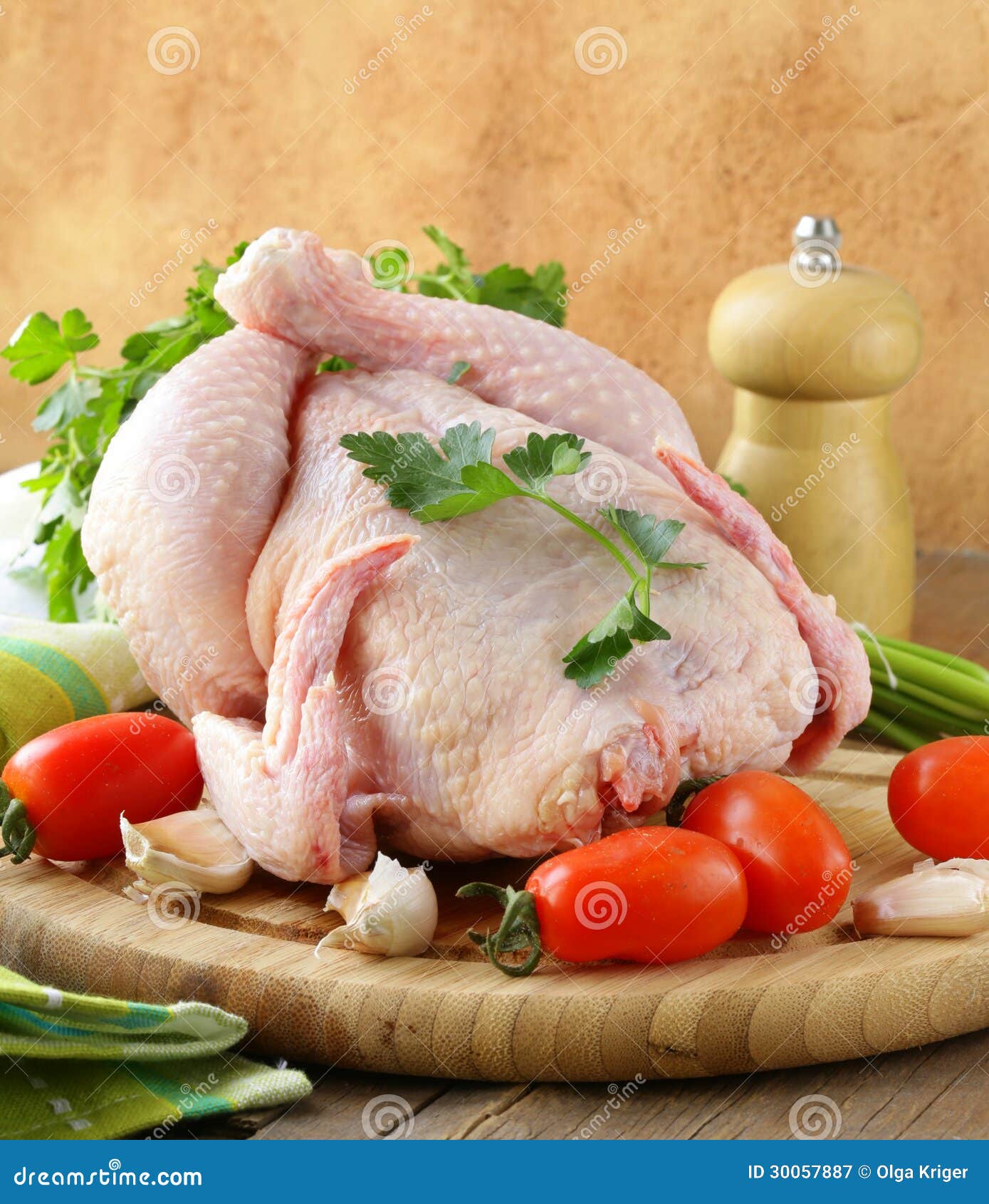 Fresh Raw Chicken on a Cutting Board with Vegetables Stock Image