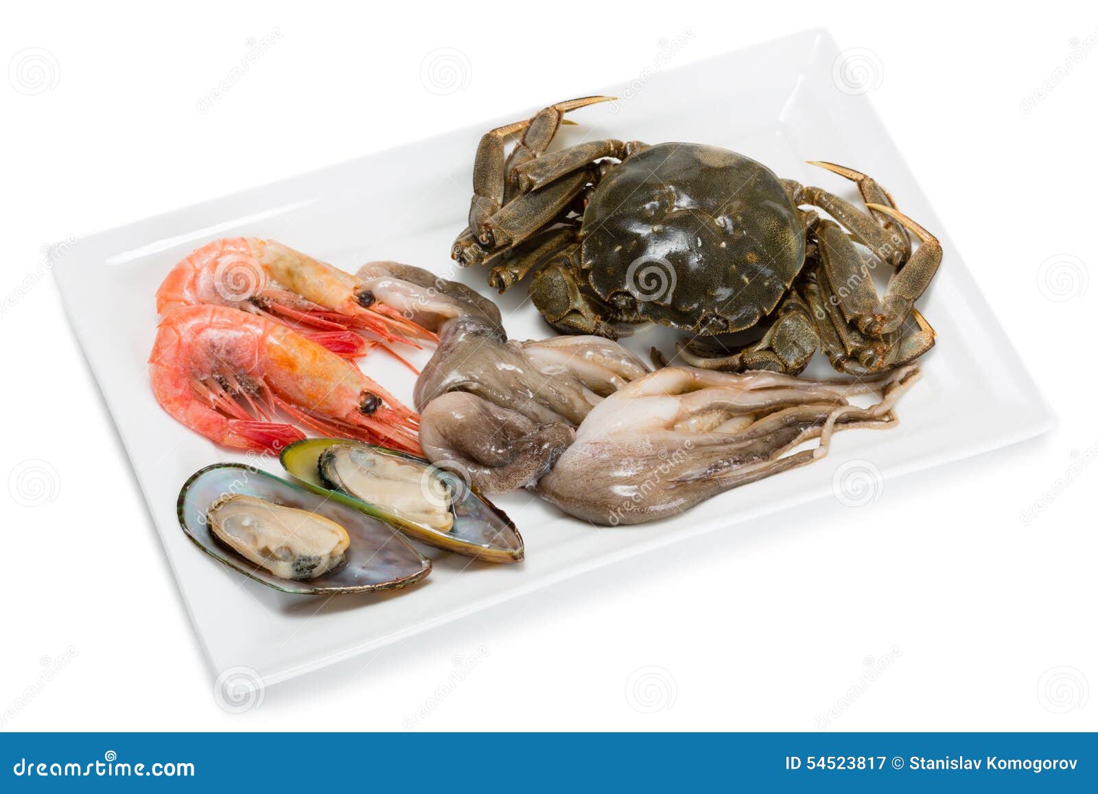 Fresh raw crab, small octopus, shrimp and mussels for the preparation of various seafood dishes. From a series of Food Korean cuisine.