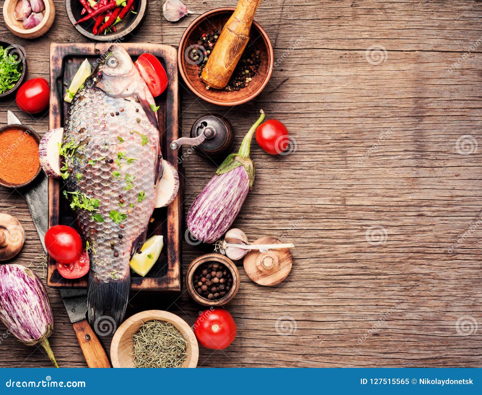 Fresh Raw Fish and Food Ingredients Stock Image - Image of eating ...