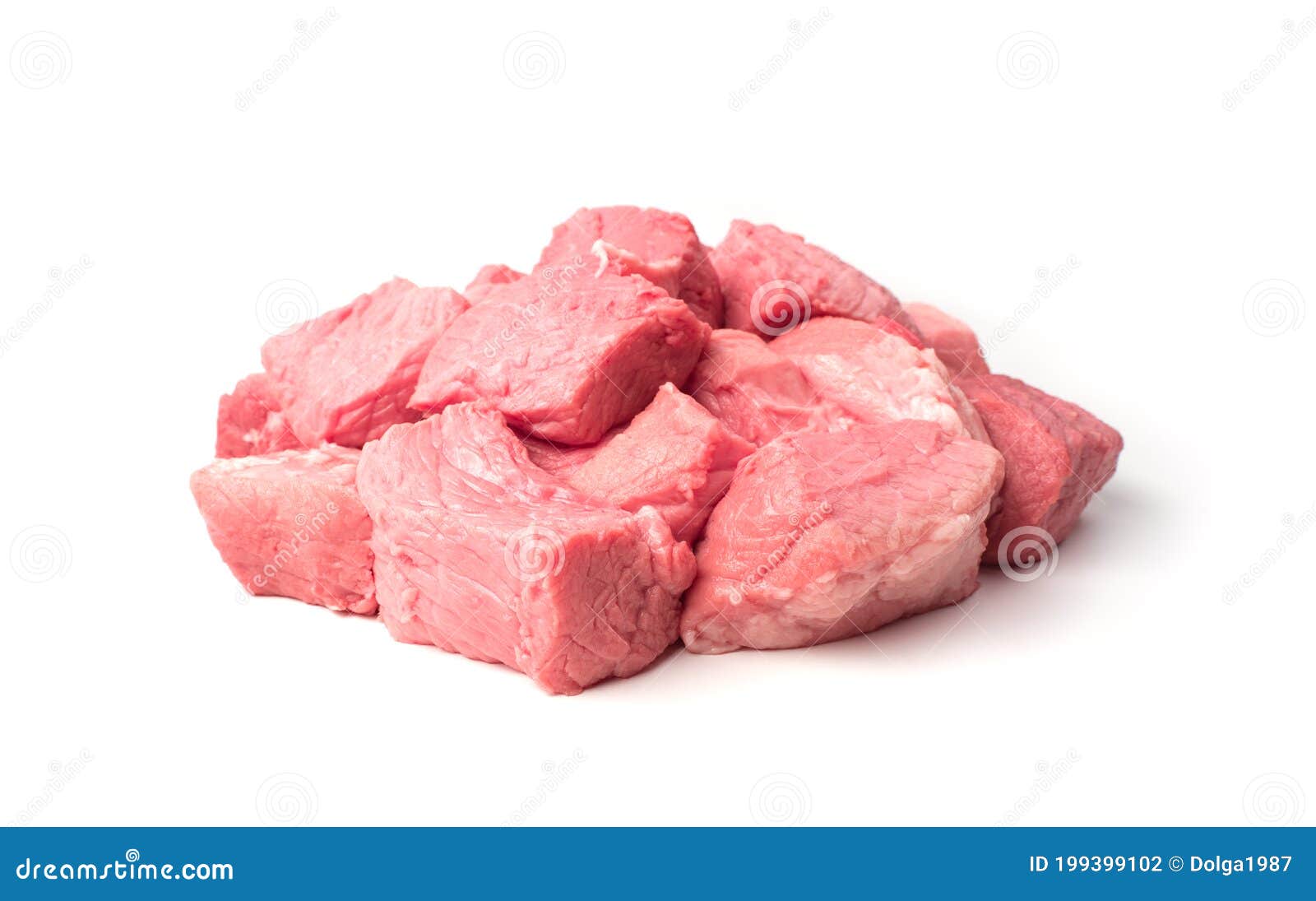 Fresh Raw Meat is Cut into Large Chunks for Frying. Stock Photo Image