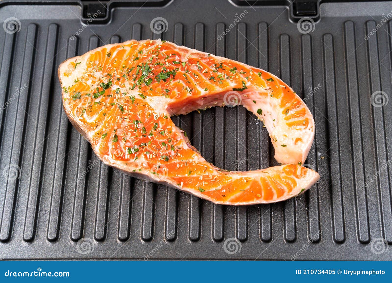 Fresh Raw Salmon Steak on Electric Grill Stock Image Image of