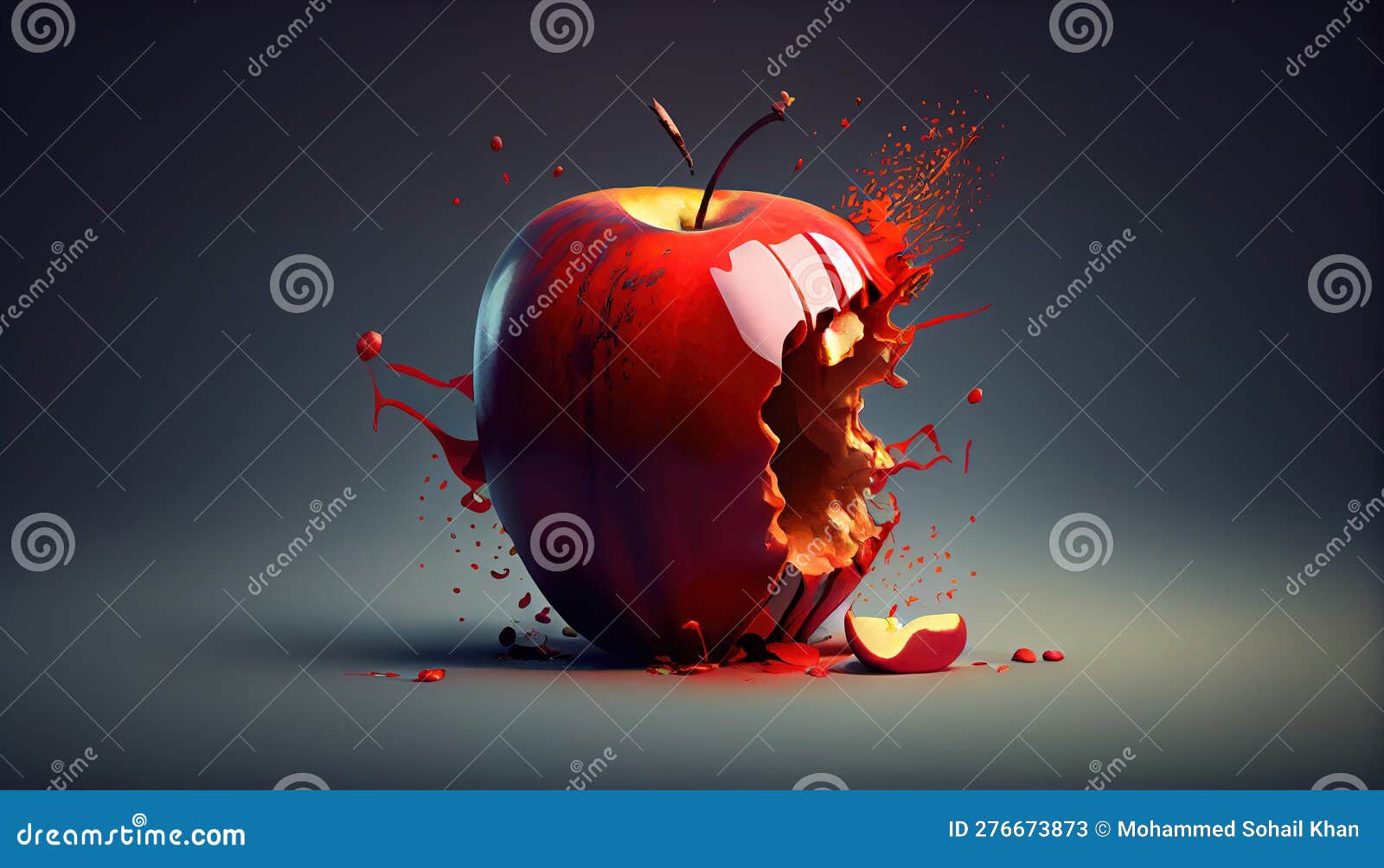 Fresh Red Apple Exploding on Colorful Background AI Generative Stock