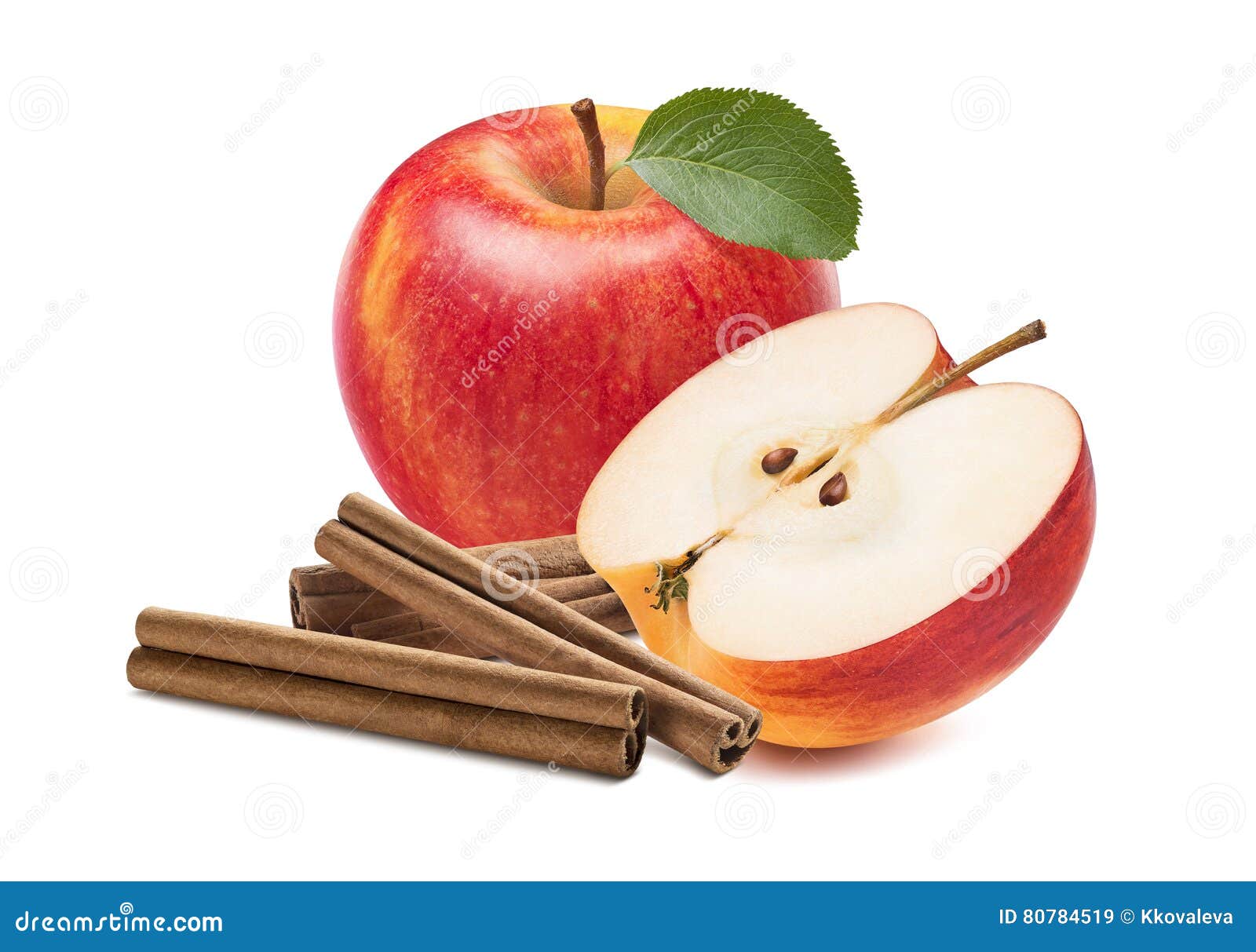 Fresh Red Apple Half Cinnamon Sticks Isolated Stock Image Image of