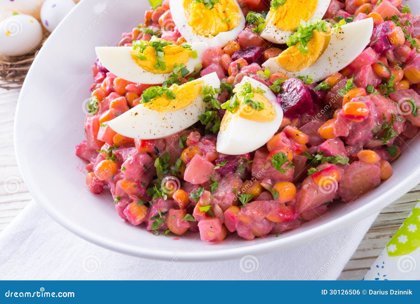 Red beet salad with egg stock photo. Image of carrots 30126506