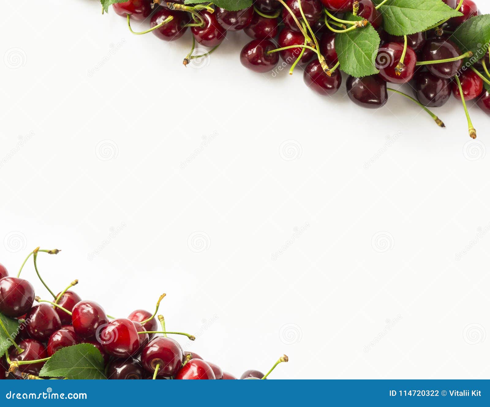 Fresh Red Cherries at Border of Image with Copy Space for Text