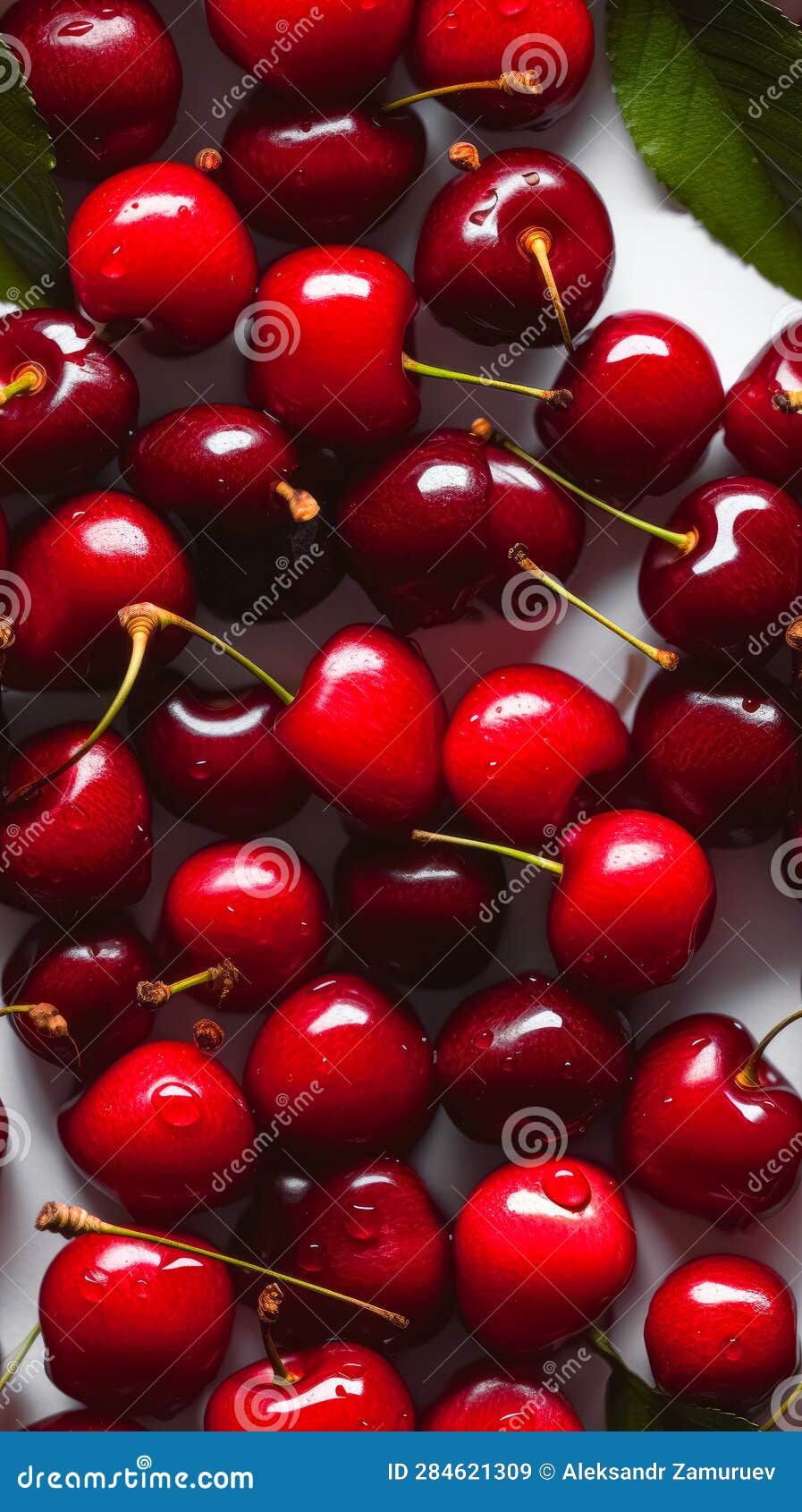 Fresh Red Cherries Torn from the Tree. Top View Stock Illustration