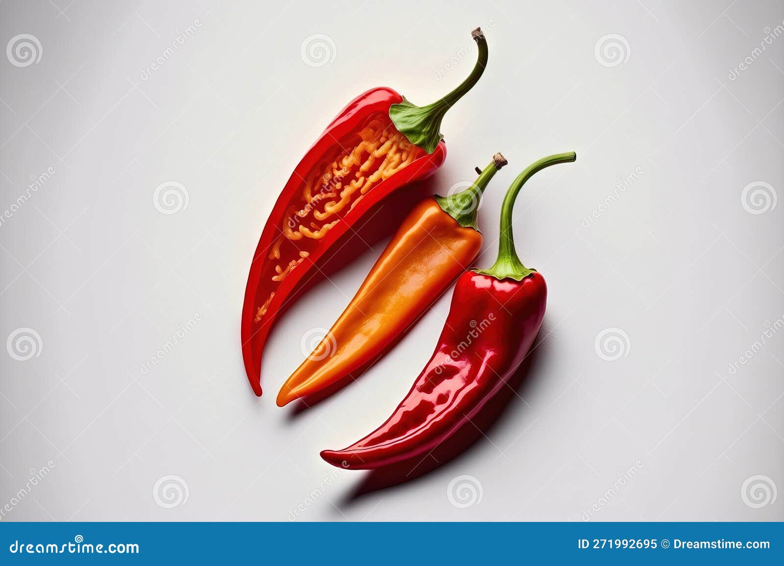 Fresh Red Chili Peppers Set Off Against a White Background Stock