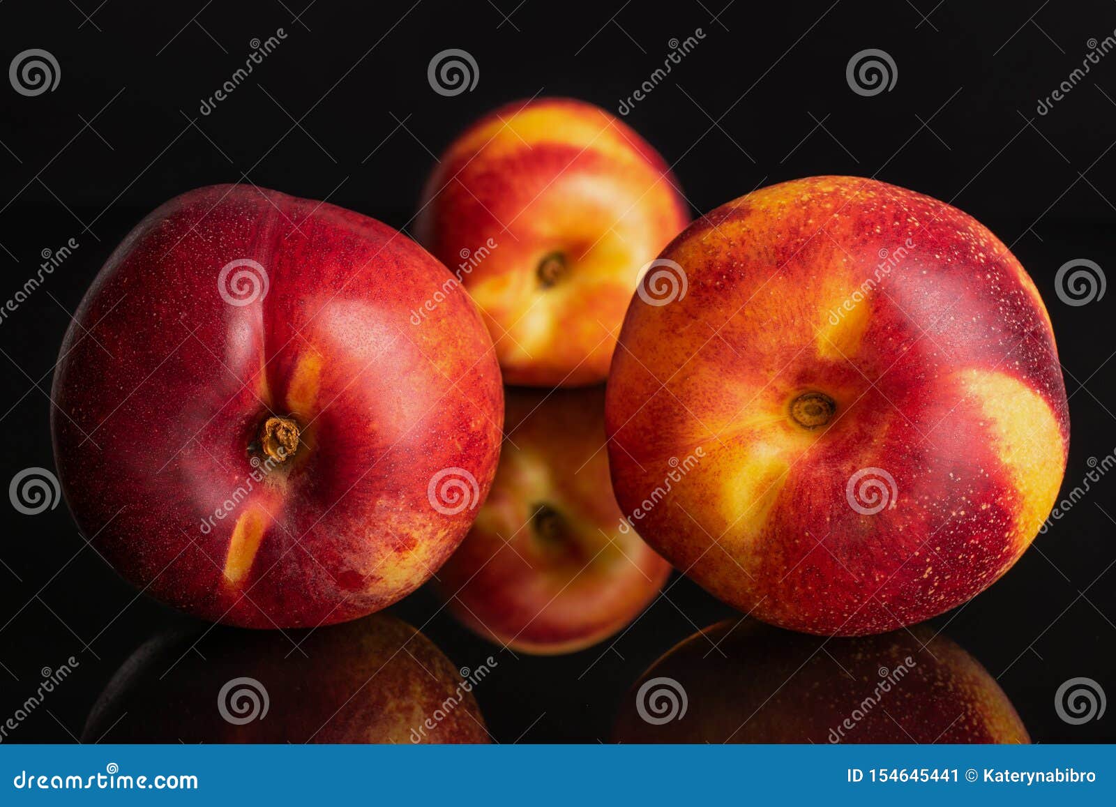 Fresh Red Nectarine Isolated on Black Glass Stock Image Image of
