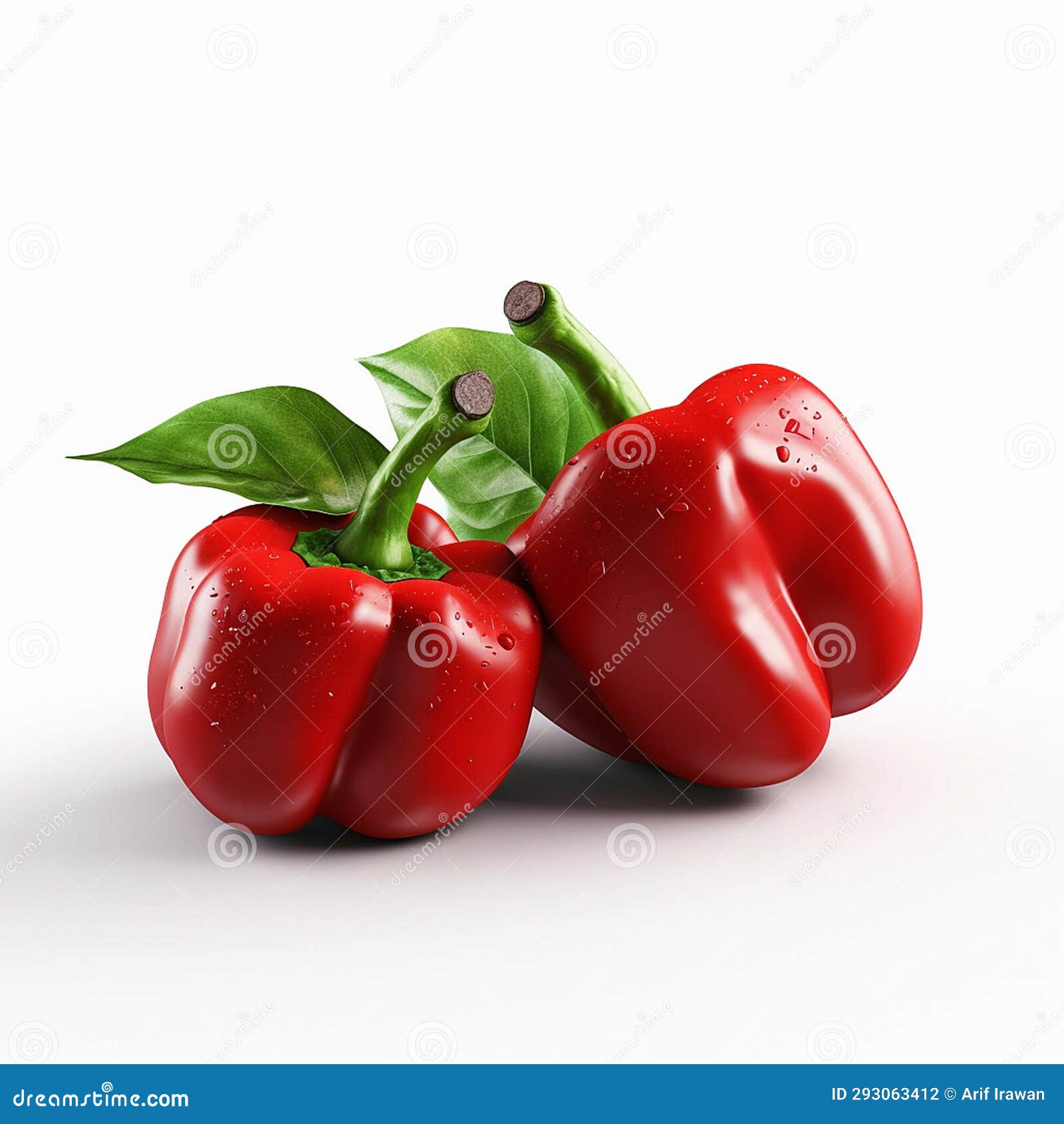 FRESH RED PAPRIKA Fruit with Leaf Isolate STUDIO PHOTO Stock Photo