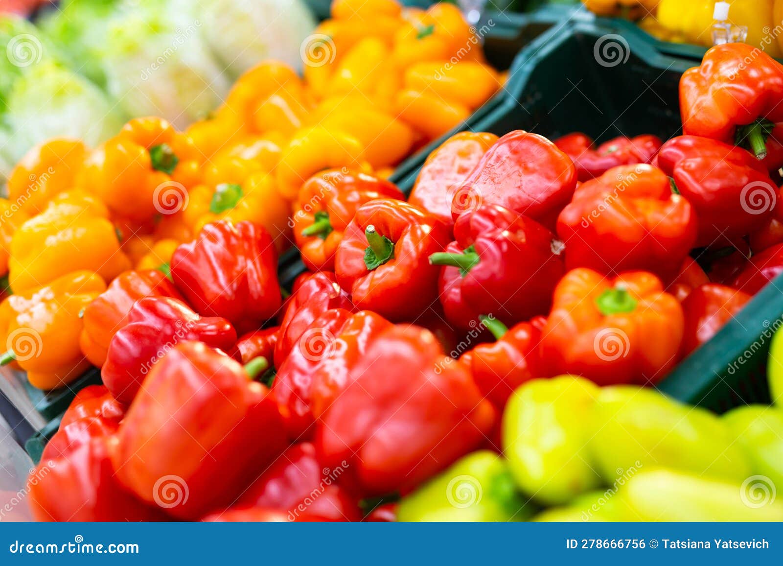 Fresh Red Peppers on Market Counter Stock Photo Image of paprika