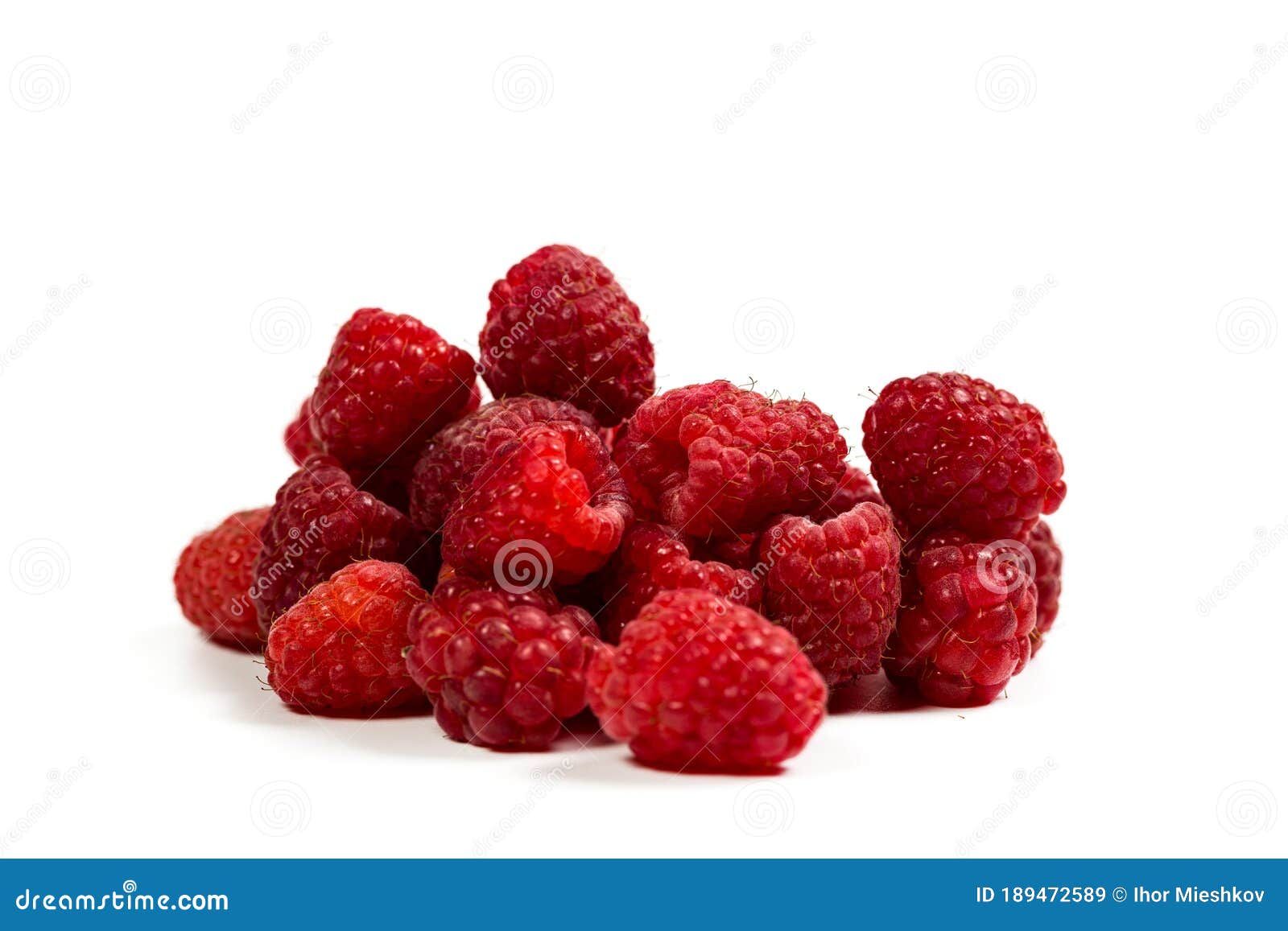 Fresh and Red Raspberries with Vitamins on a White Background Stock
