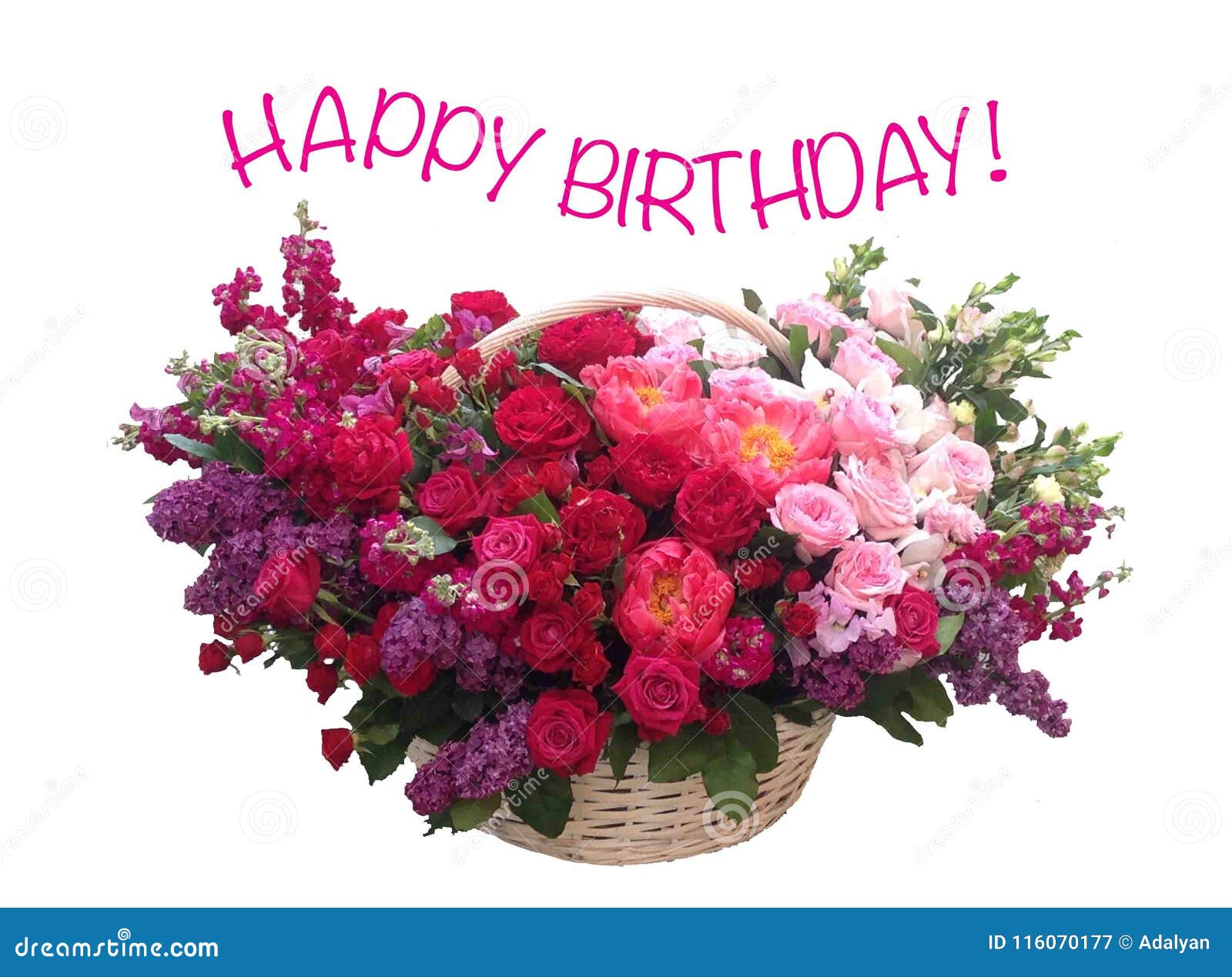 Fresh Red Roses in a Basket on a White Background. Happy Birthday ...