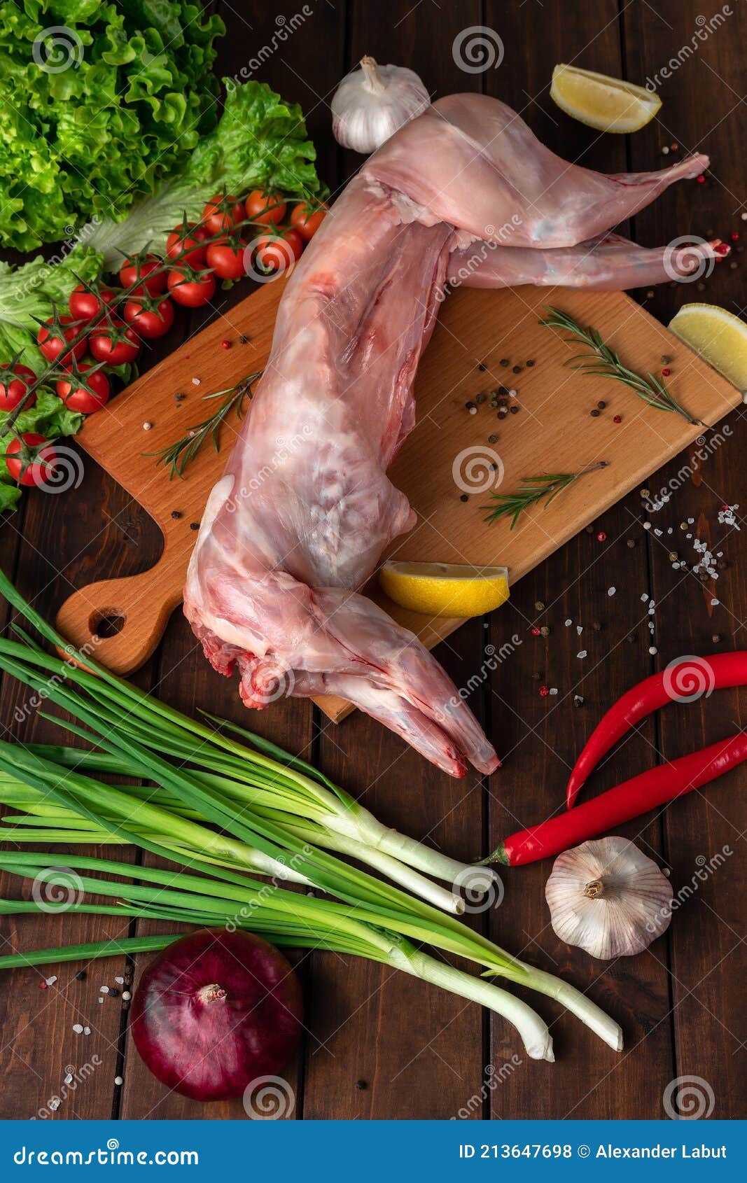 Fresh Red Whole Rabbit Meat Side View Stock Photo Image of board