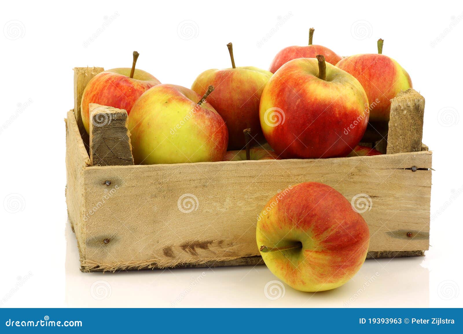 Fresh Red and Yellow Apples in a Wooden Box Stock Image Image of