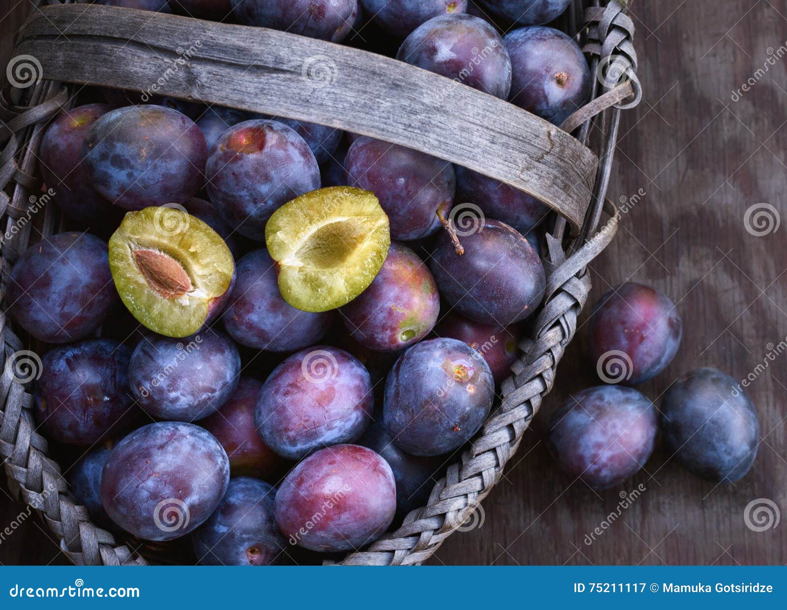 Fresh Ripe Black Plums in a Basket Stock Image Image of ripe, bunch