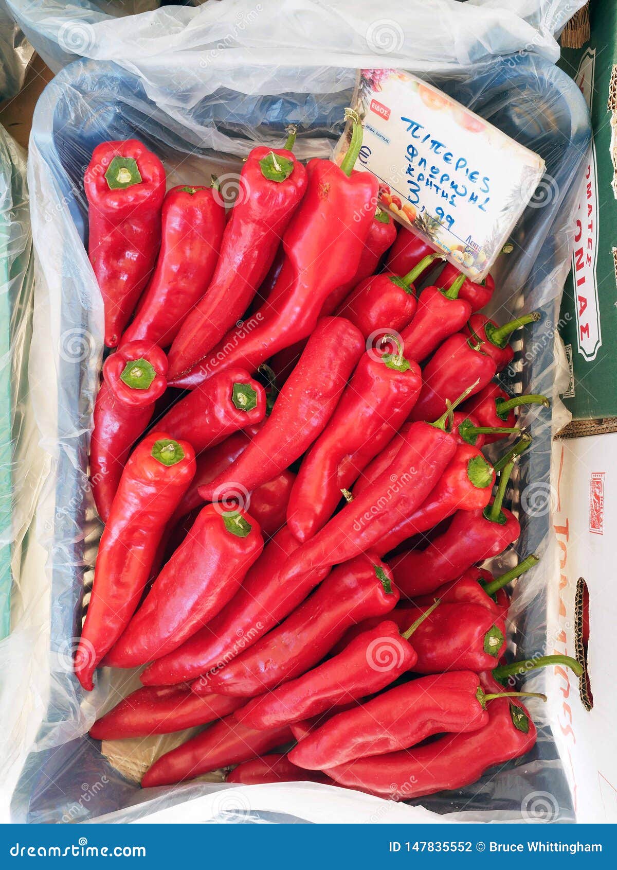 Fresh Cretan Red Peppers At Greek Fruit And Vegetable Shop, Greece