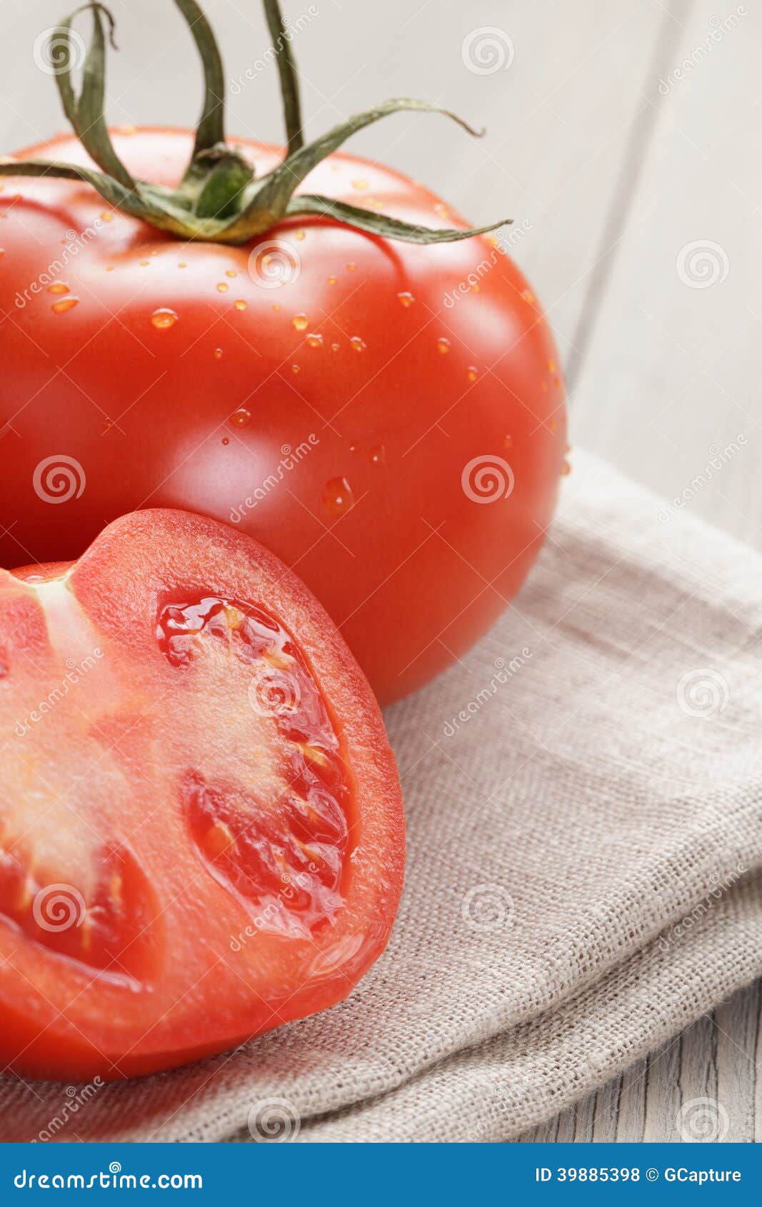 Fresh Ripe Tomatoes with Halfs on Wood Table Stock Photo Image of