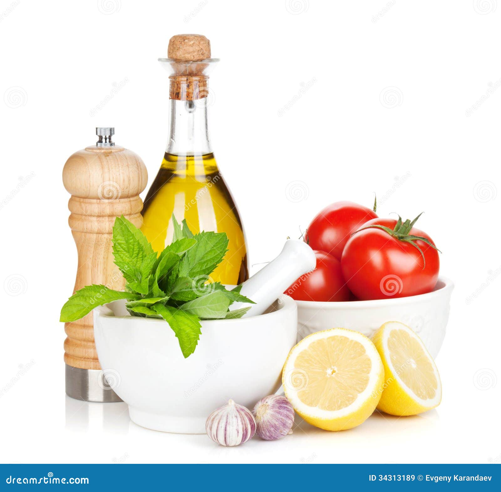 Fresh Ripe Vegetables, Condiments and Kitchen Utensils Stock Image