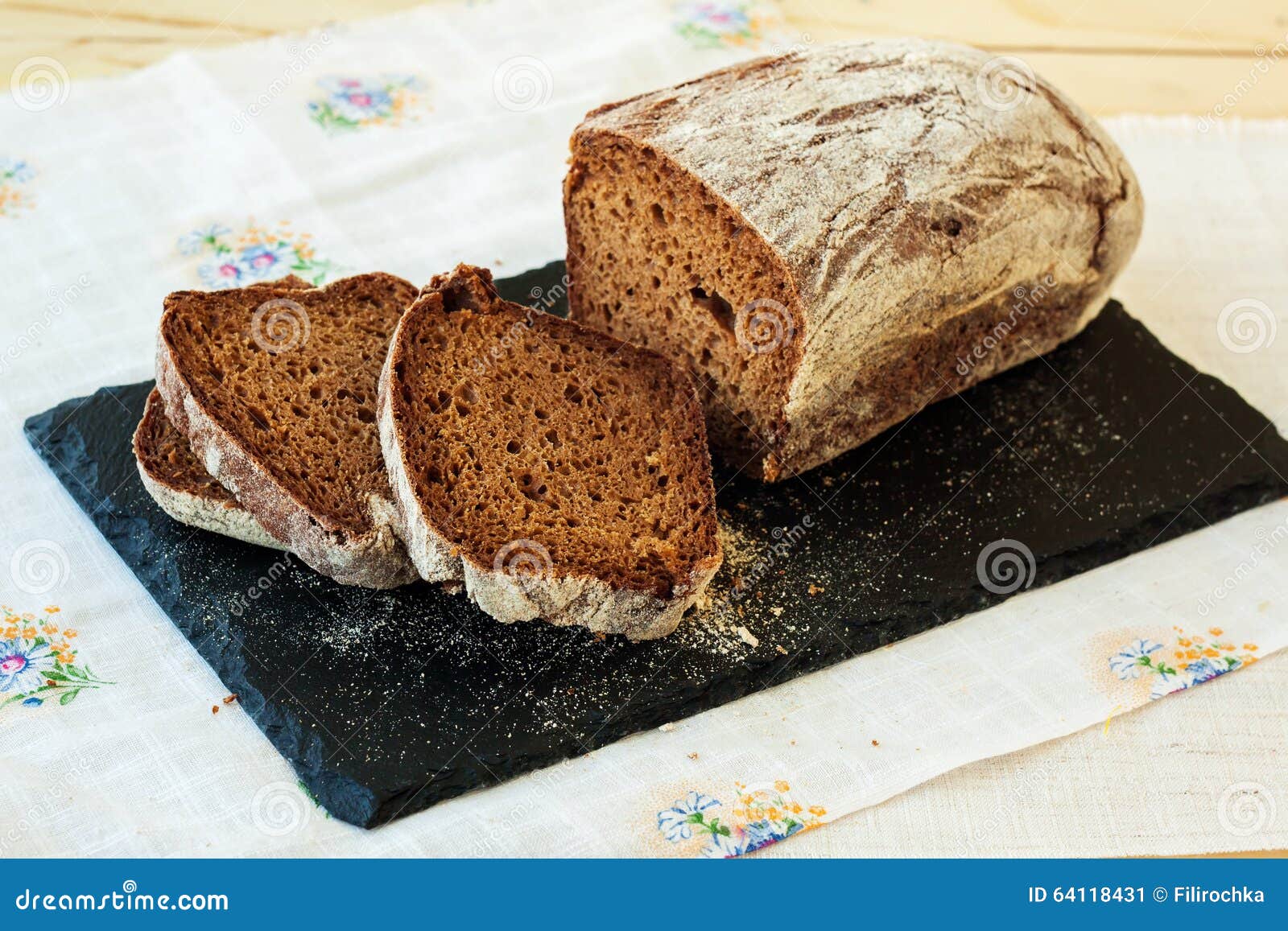 Fresh Rye Bread on Slate Plate Stock Image Image of breakfast