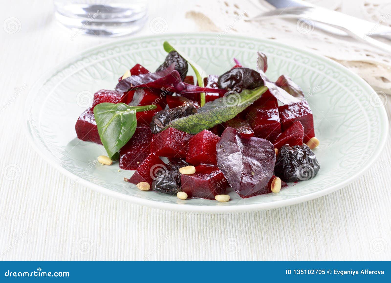 Fresh Salad with Beet, Prunes and Pine Nuts Stock Image Image of