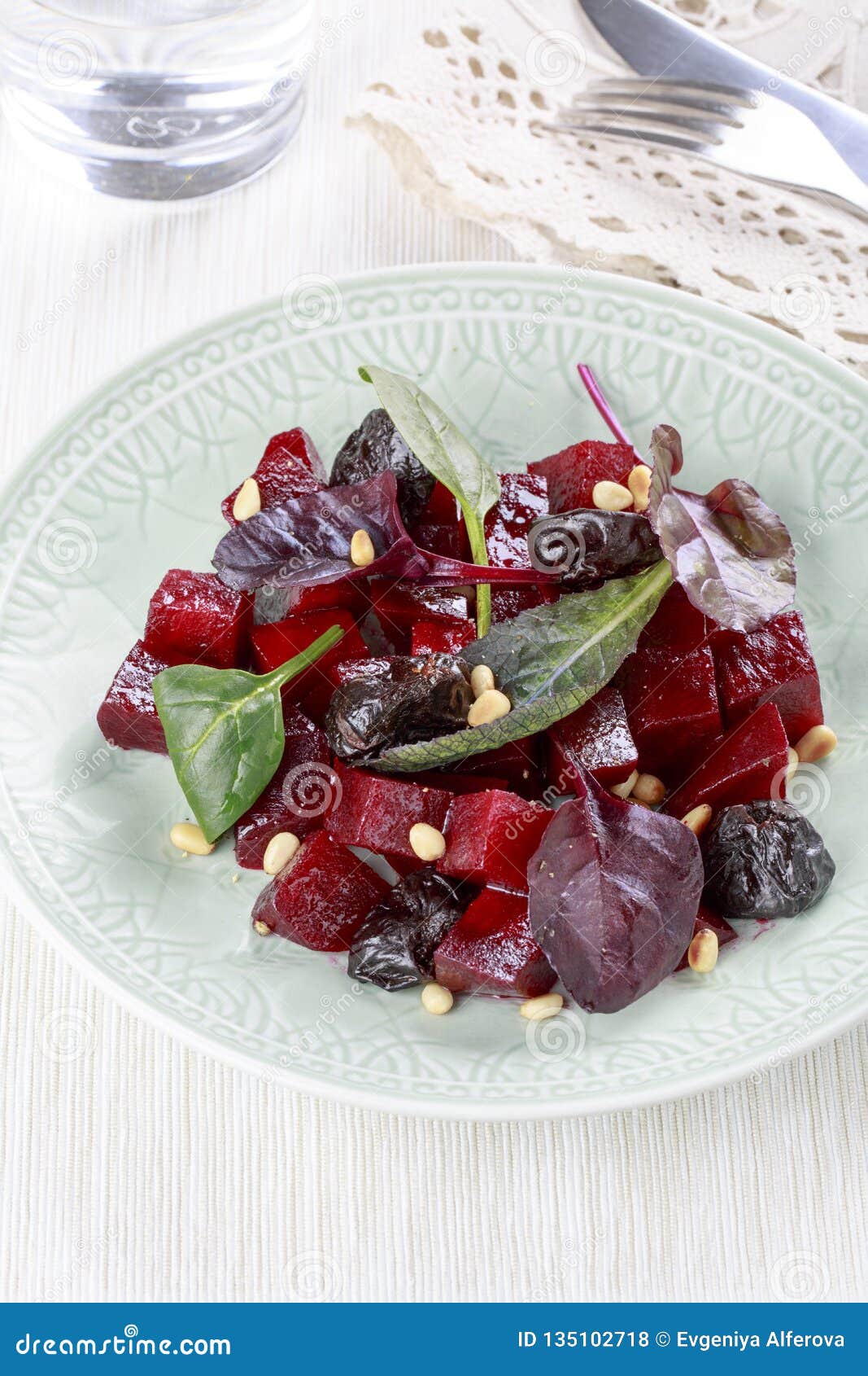 Fresh Salad with Beet, Prunes and Pine Nuts Stock Photo Image of