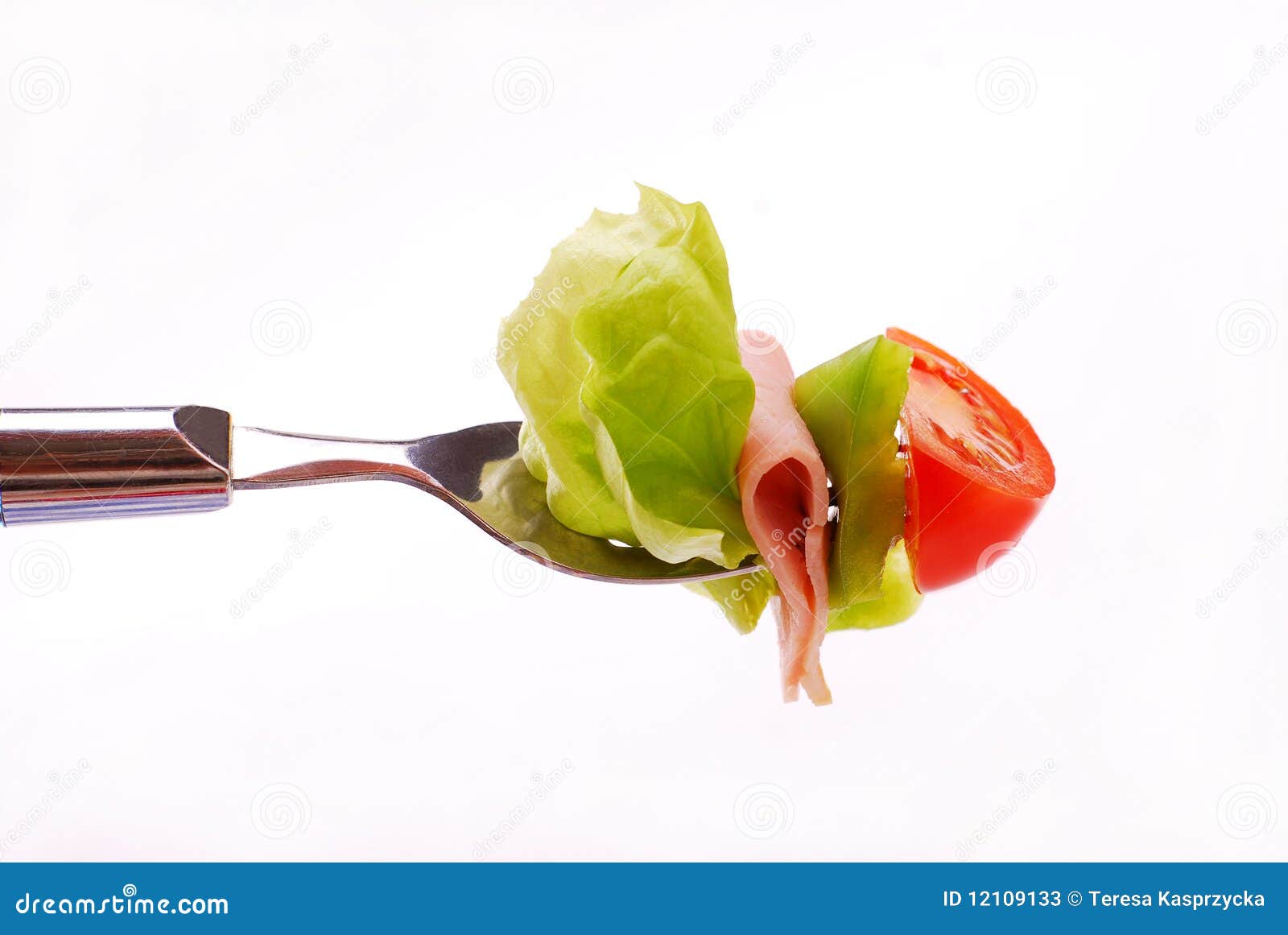 Fresh salad on fork stock image. Image of spring, isolated 12109133