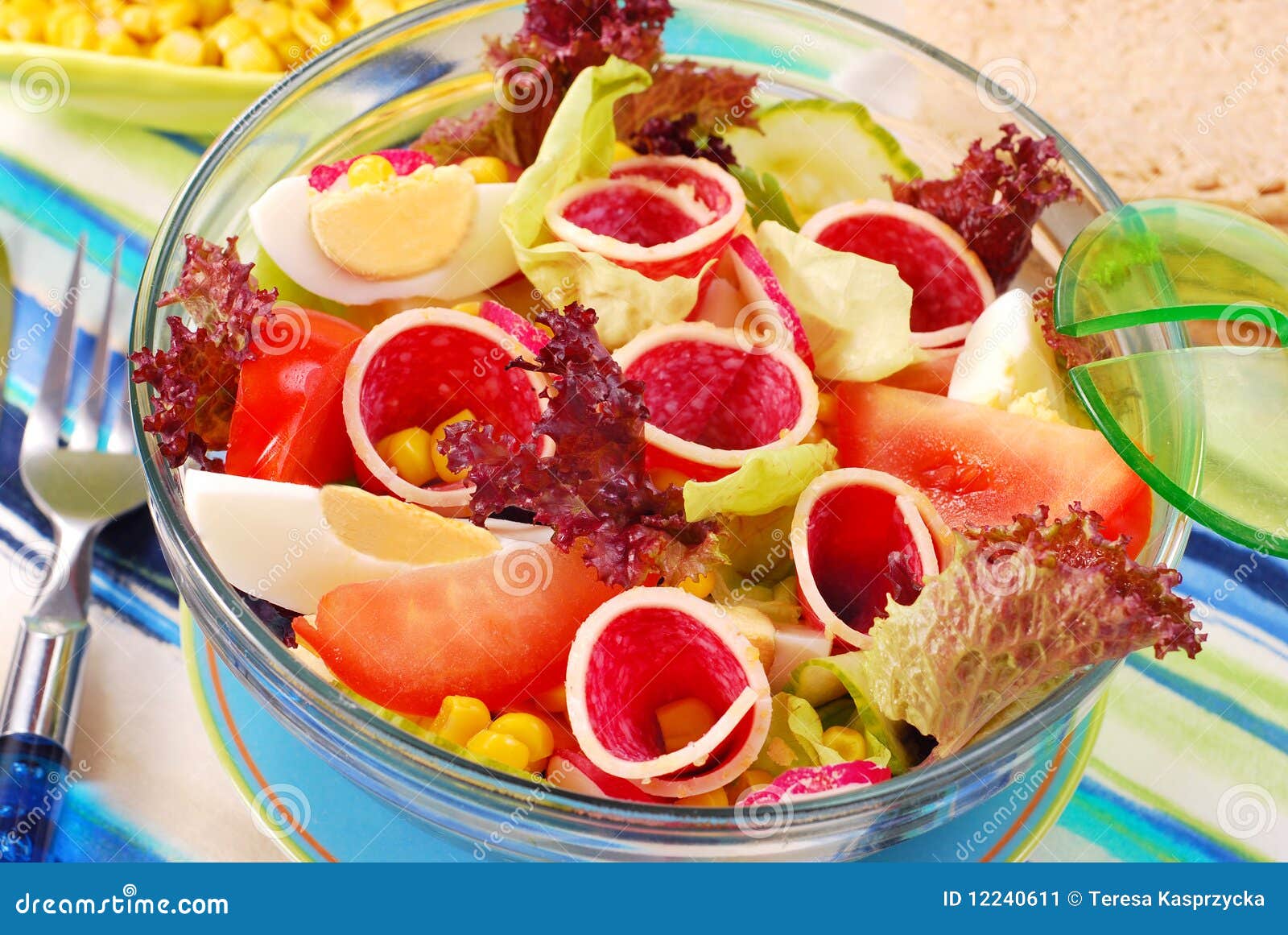 Fresh Salad with Salami,eggs and Vegetables Stock Image Image of